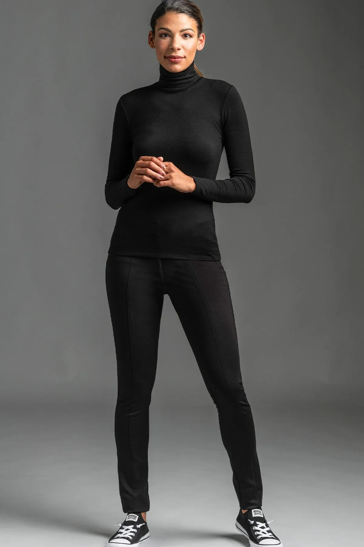 PAULA RYAN Slim Fit Polo Neck Top - Merino - Navy