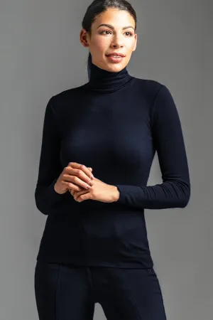 PAULA RYAN Slim Fit Polo Neck Top - Merino - Navy