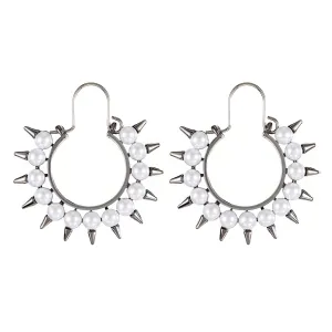 Pearl & Rhodium-Plated Spike Hoop Earrings