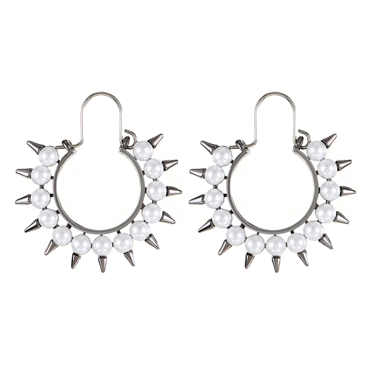 Pearl & Rhodium-Plated Spike Hoop Earrings
