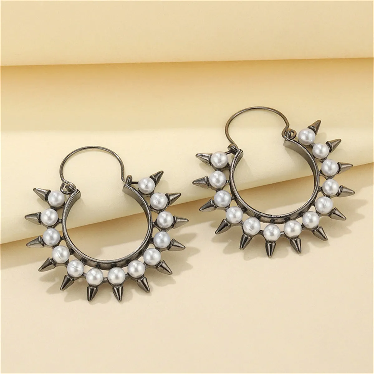 Pearl & Rhodium-Plated Spike Hoop Earrings