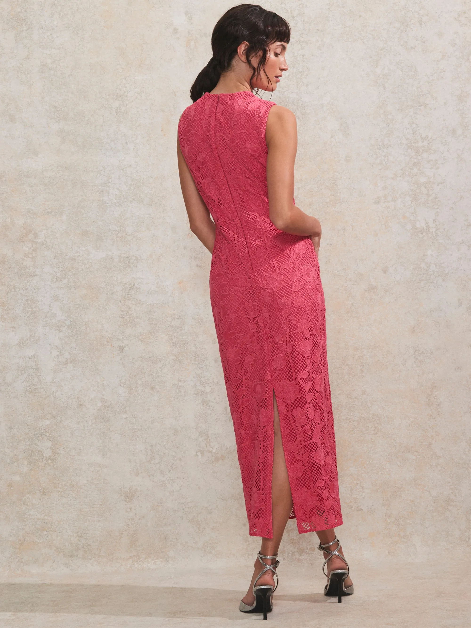 Petite Pink Lace Column Dress