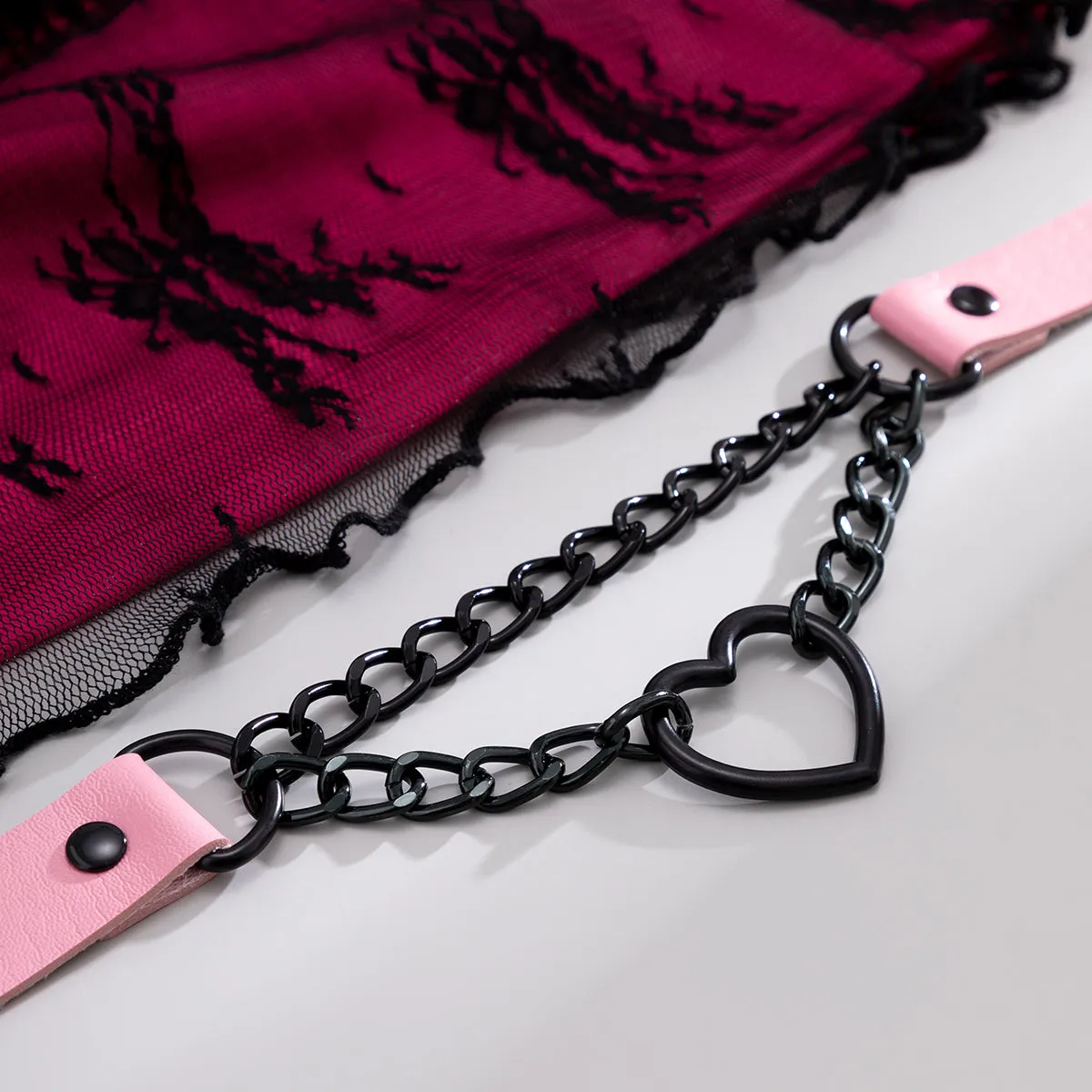 Pink & Black Heart Layered Choker Necklace