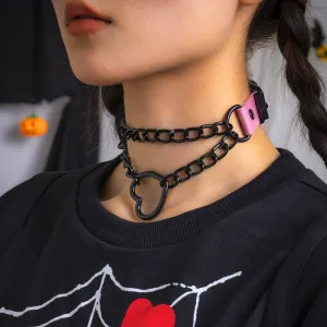 Pink & Black Heart Layered Choker Necklace