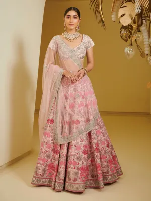 Pink Embellished Kali Lehenga Set