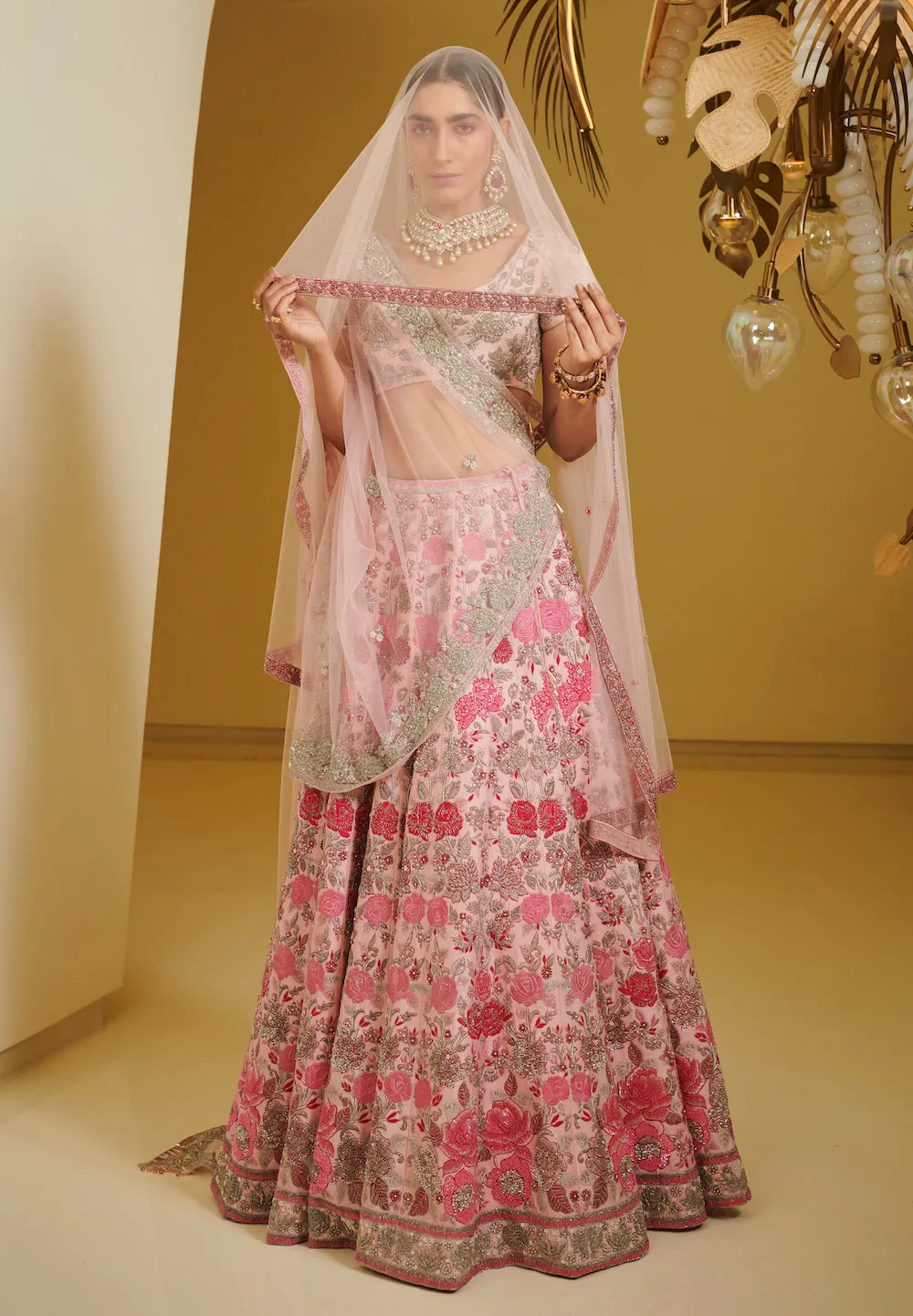 Pink Embellished Kali Lehenga Set