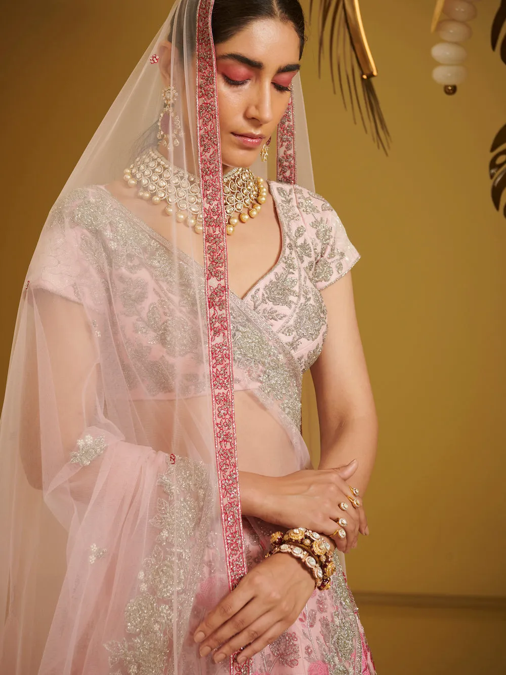 Pink Embellished Kali Lehenga Set