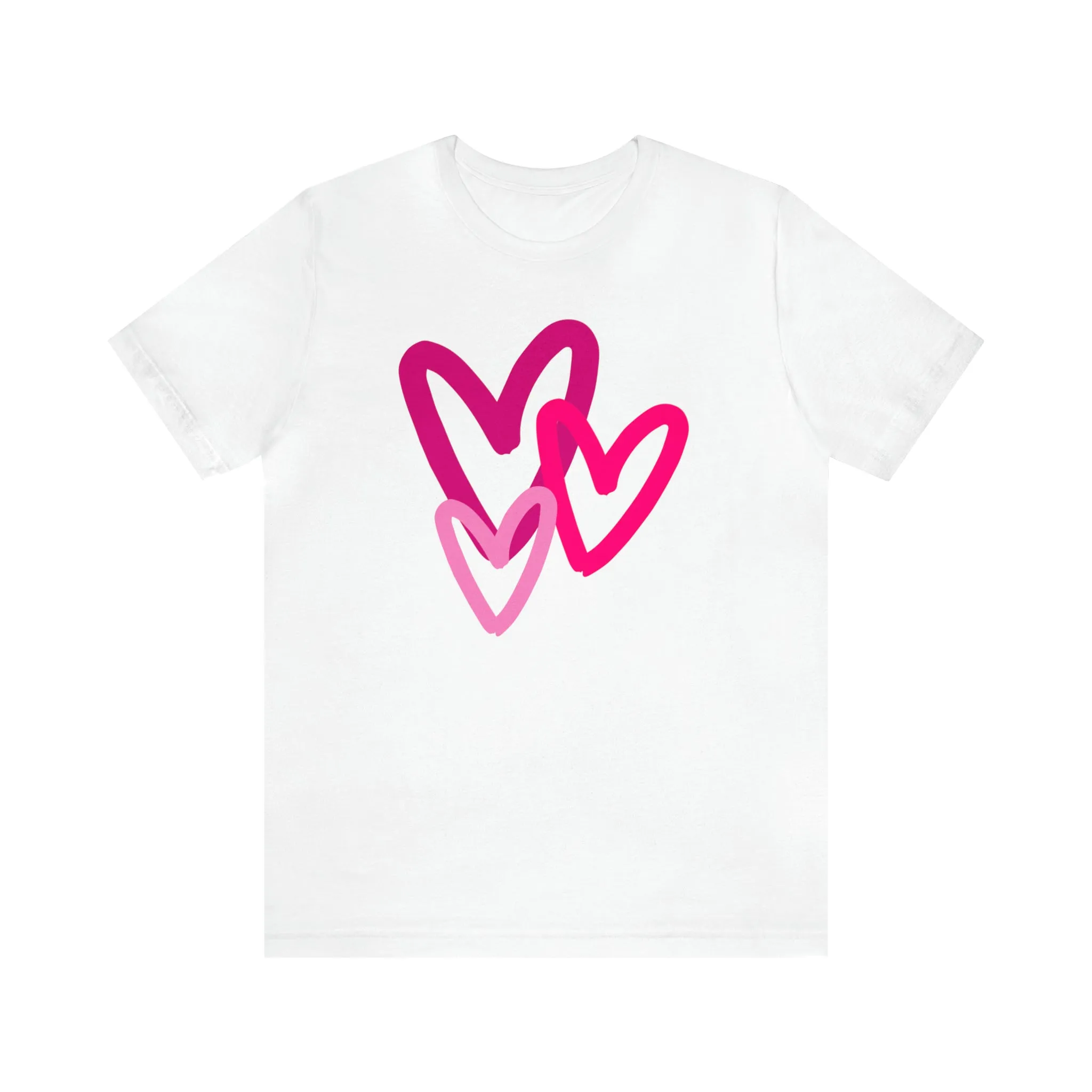 Pink Hearts Happy Valentine's Day T-Shirt | Sweetheart Tee |  Bella Canvas 3001 Unisex |  Three Love Hearts Short Sleeve Tshirt