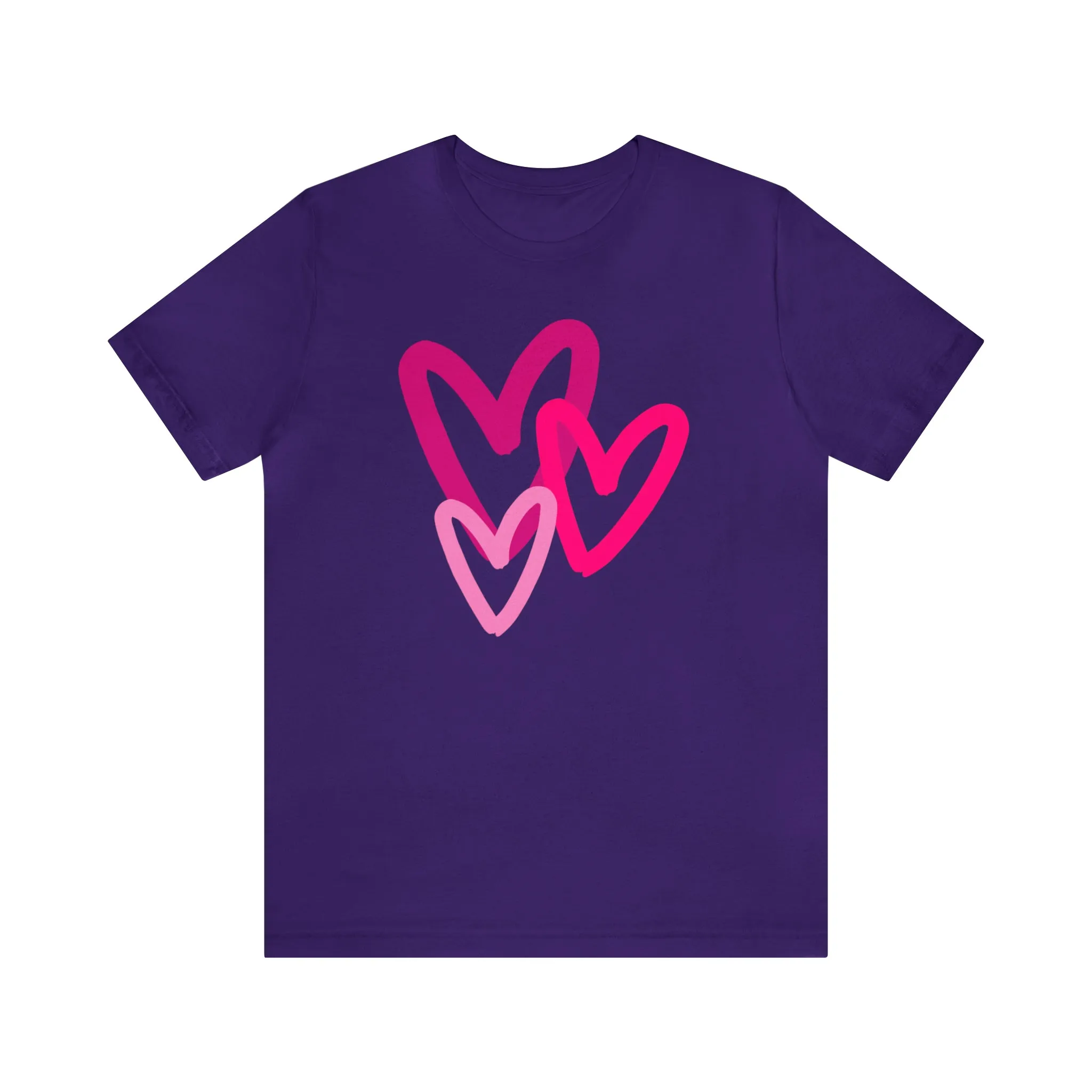 Pink Hearts Happy Valentine's Day T-Shirt | Sweetheart Tee |  Bella Canvas 3001 Unisex |  Three Love Hearts Short Sleeve Tshirt