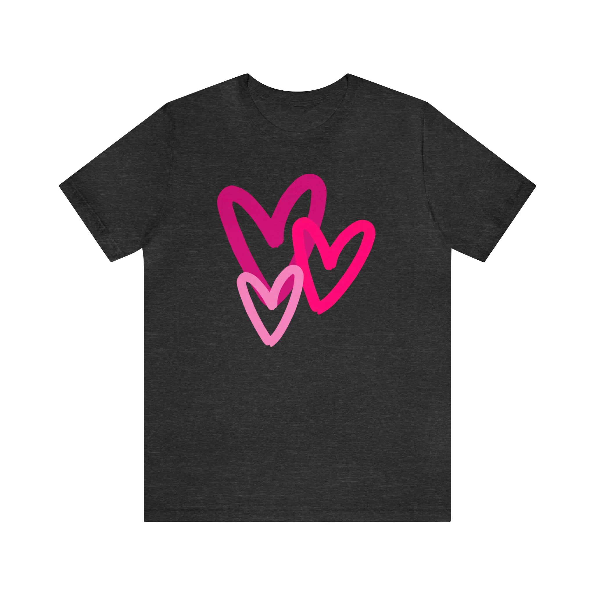 Pink Hearts Happy Valentine's Day T-Shirt | Sweetheart Tee |  Bella Canvas 3001 Unisex |  Three Love Hearts Short Sleeve Tshirt