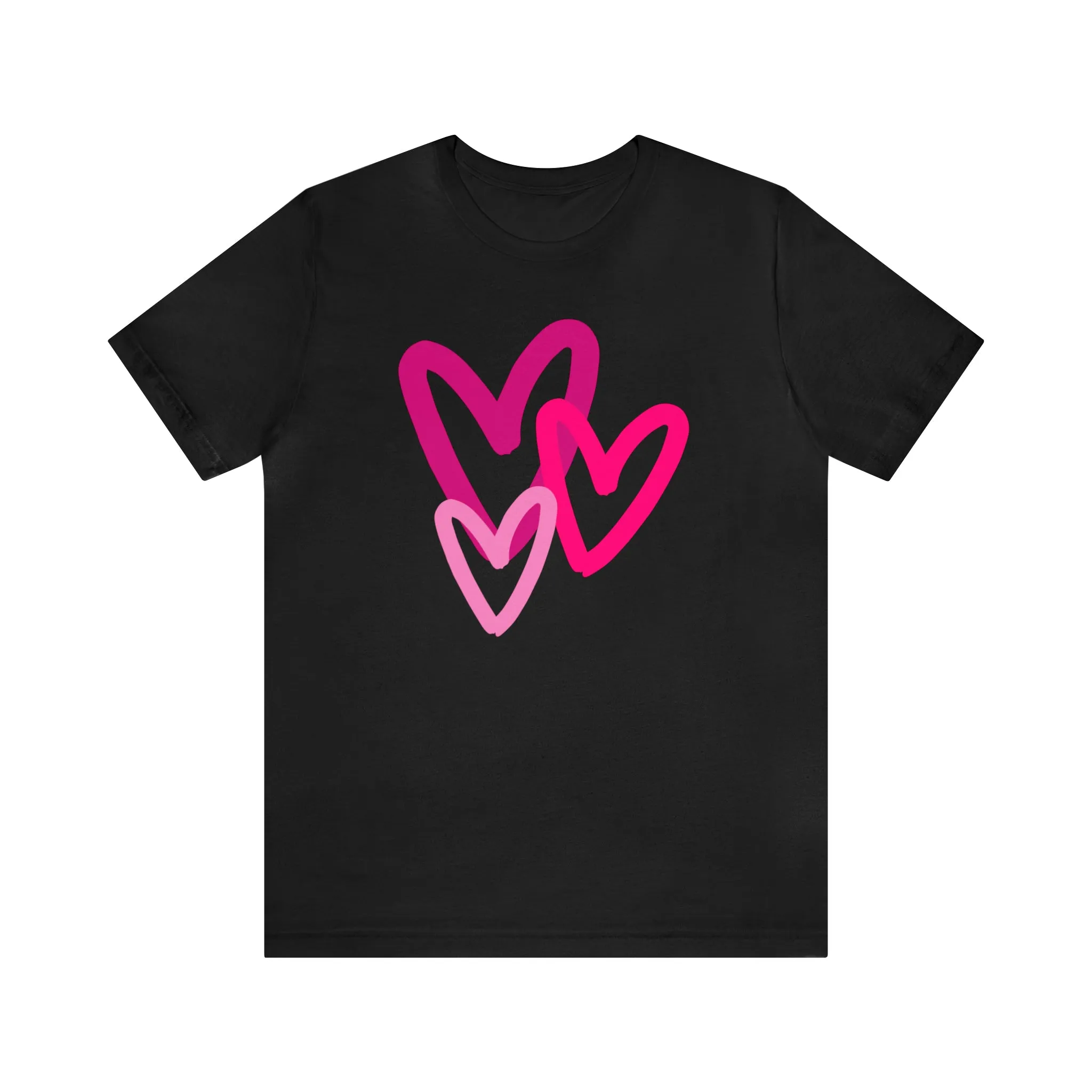 Pink Hearts Happy Valentine's Day T-Shirt | Sweetheart Tee |  Bella Canvas 3001 Unisex |  Three Love Hearts Short Sleeve Tshirt