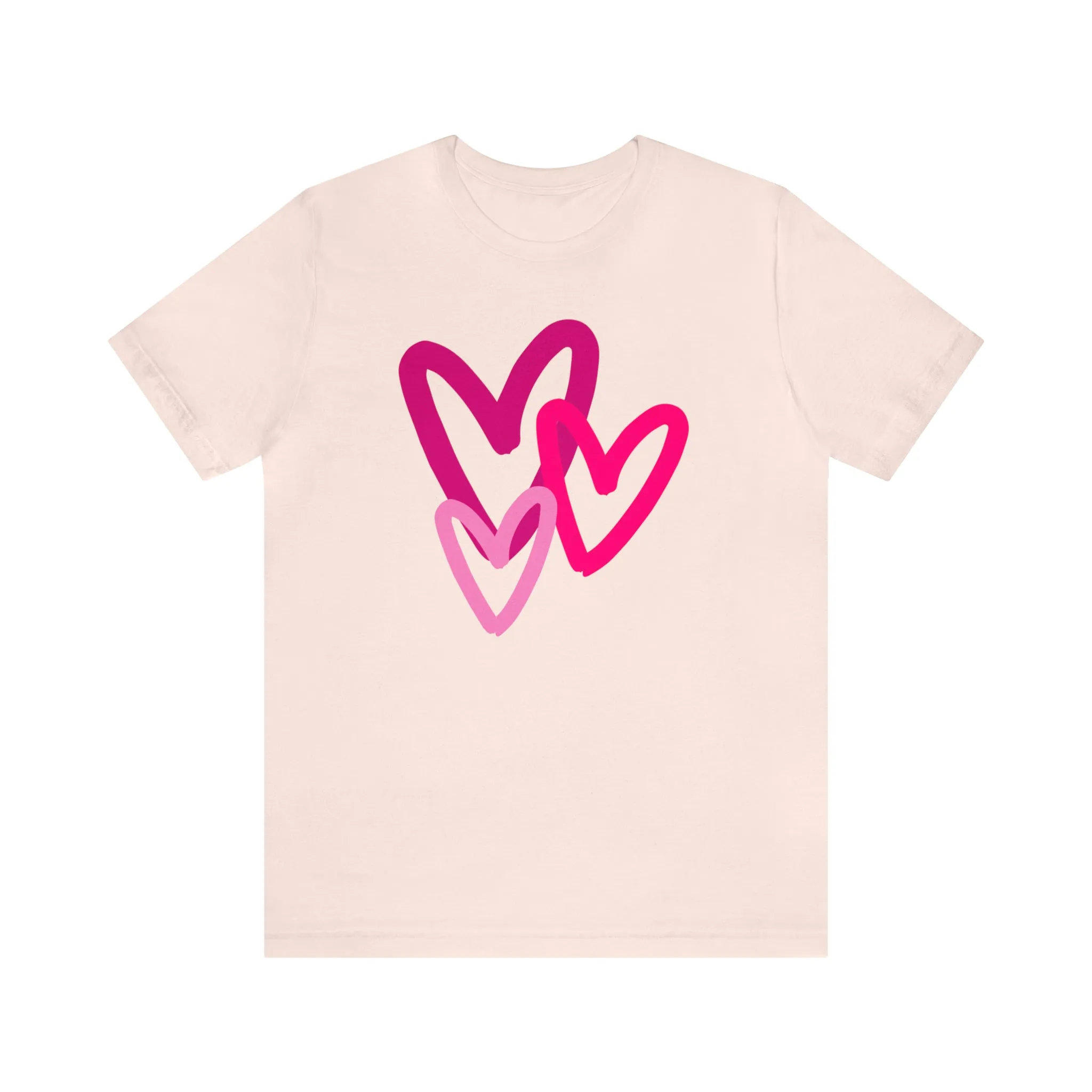 Pink Hearts Happy Valentine's Day T-Shirt | Sweetheart Tee |  Bella Canvas 3001 Unisex |  Three Love Hearts Short Sleeve Tshirt