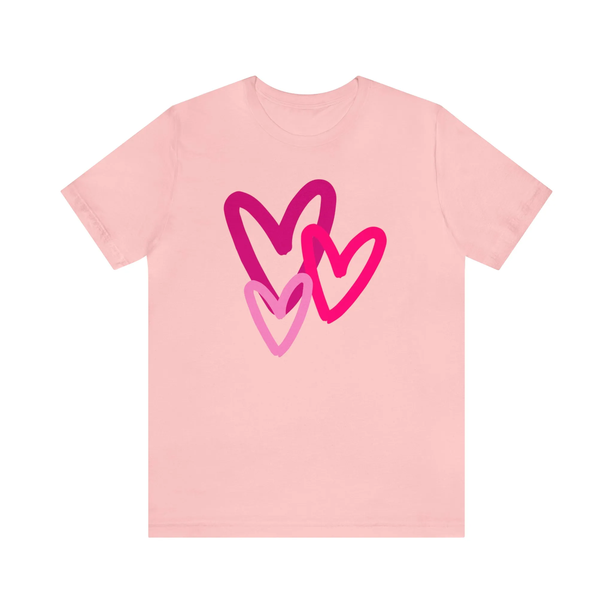 Pink Hearts Happy Valentine's Day T-Shirt | Sweetheart Tee |  Bella Canvas 3001 Unisex |  Three Love Hearts Short Sleeve Tshirt
