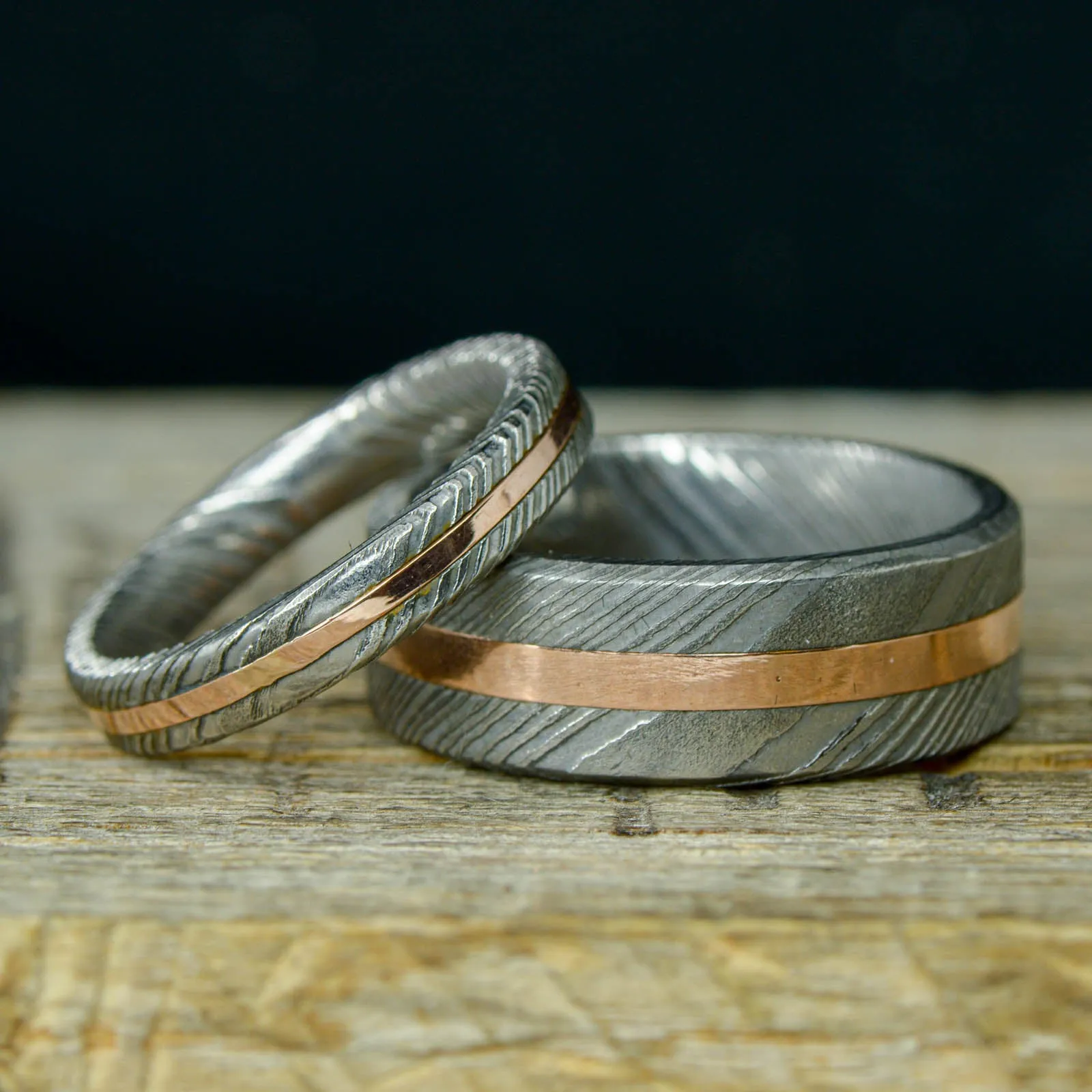 Polished Damascus Steel, Rose Gold Inlay