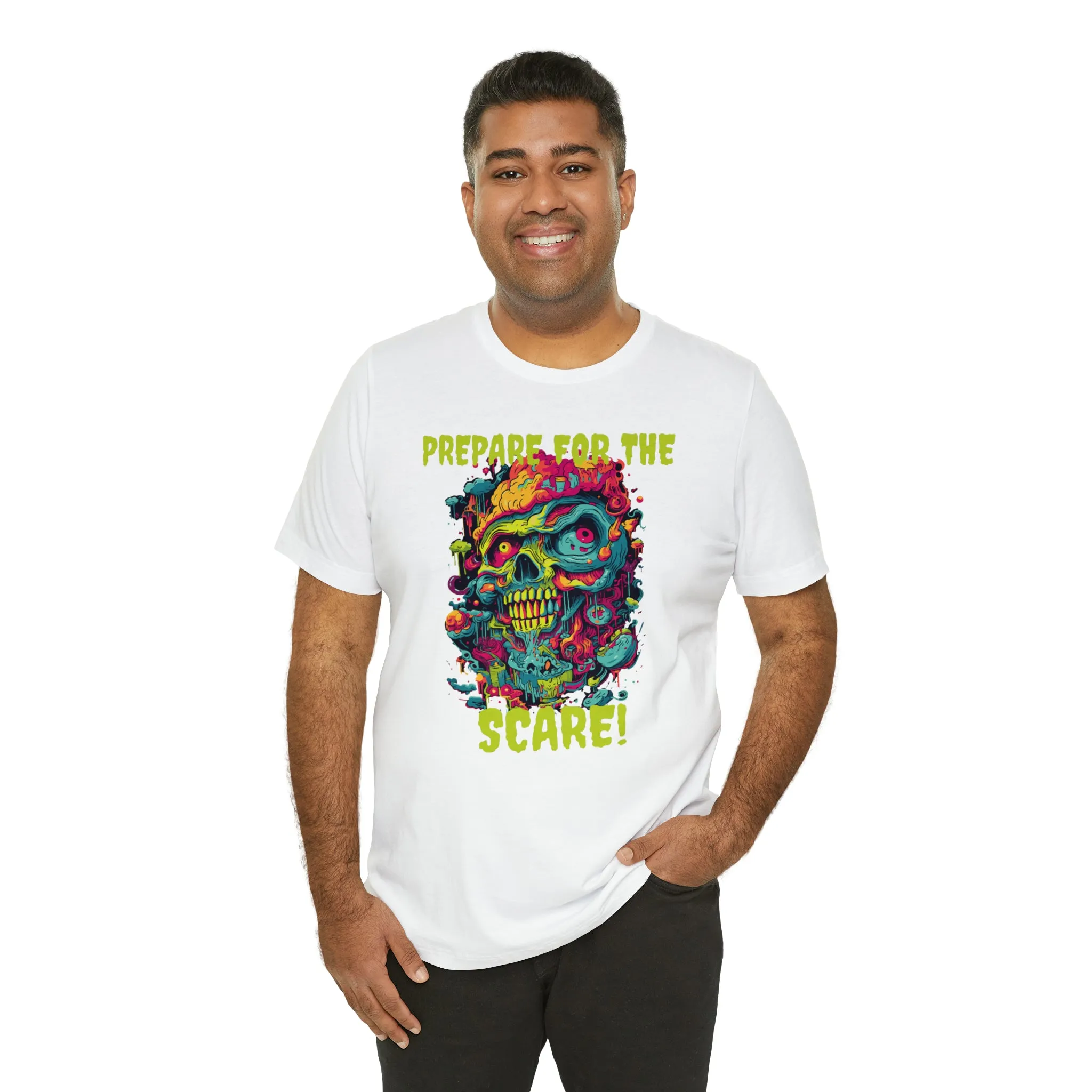 Prepare for the Scare T-Shirt | Psychedelic Scary Face Tee |  Bella Canvas 3001Unisex | Spooky Short Sleeve Tshirt