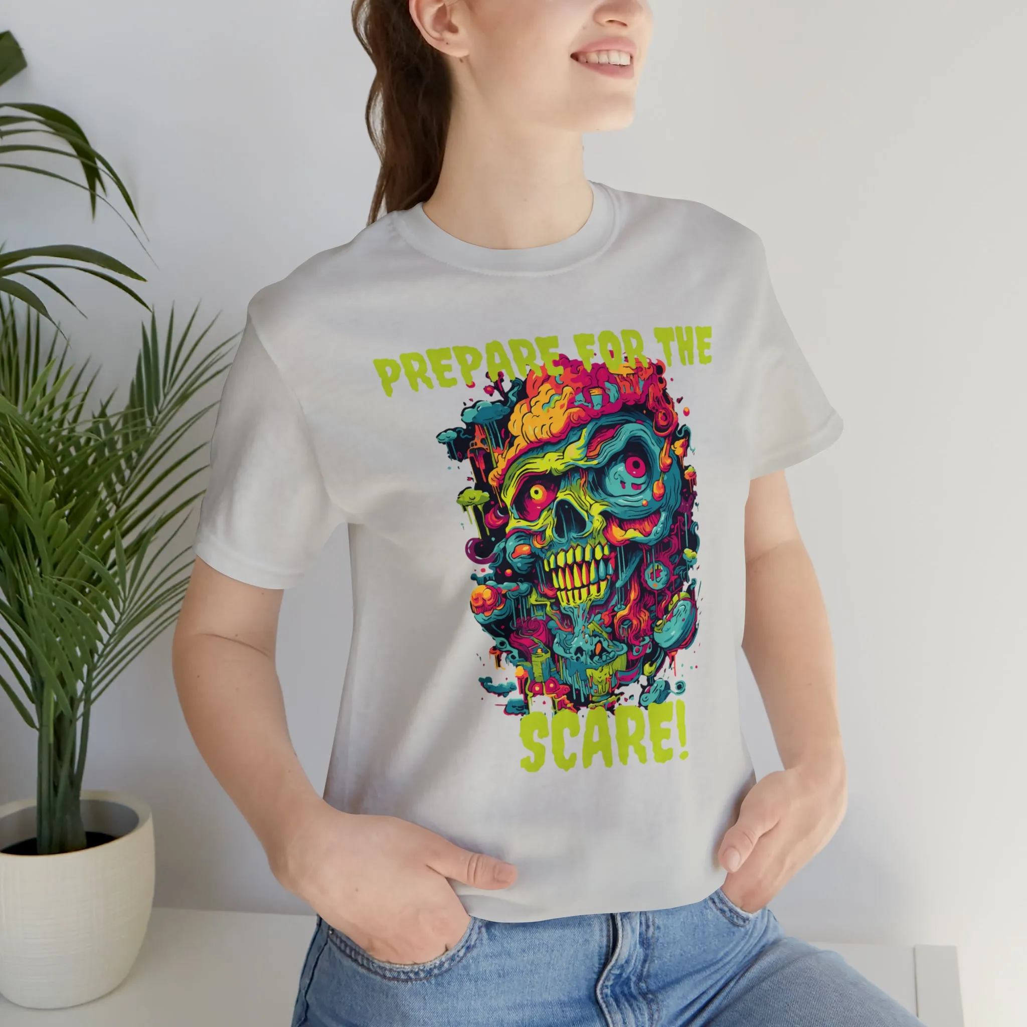 Prepare for the Scare T-Shirt | Psychedelic Scary Face Tee |  Bella Canvas 3001Unisex | Spooky Short Sleeve Tshirt