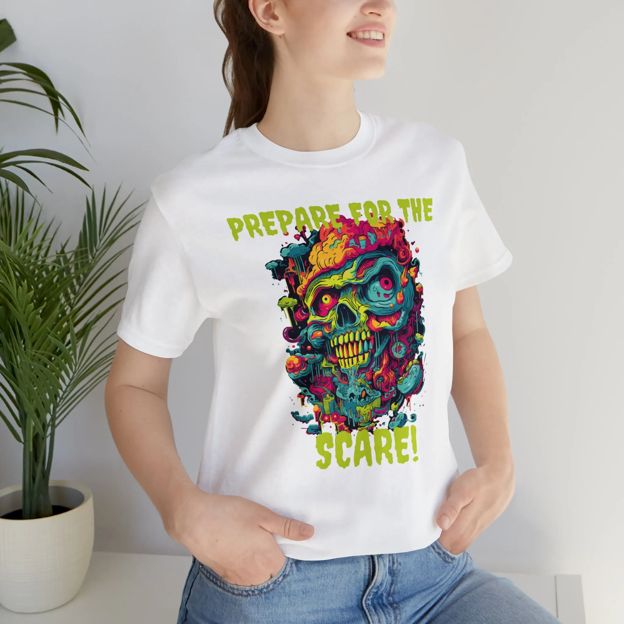 Prepare for the Scare T-Shirt | Psychedelic Scary Face Tee |  Bella Canvas 3001Unisex | Spooky Short Sleeve Tshirt
