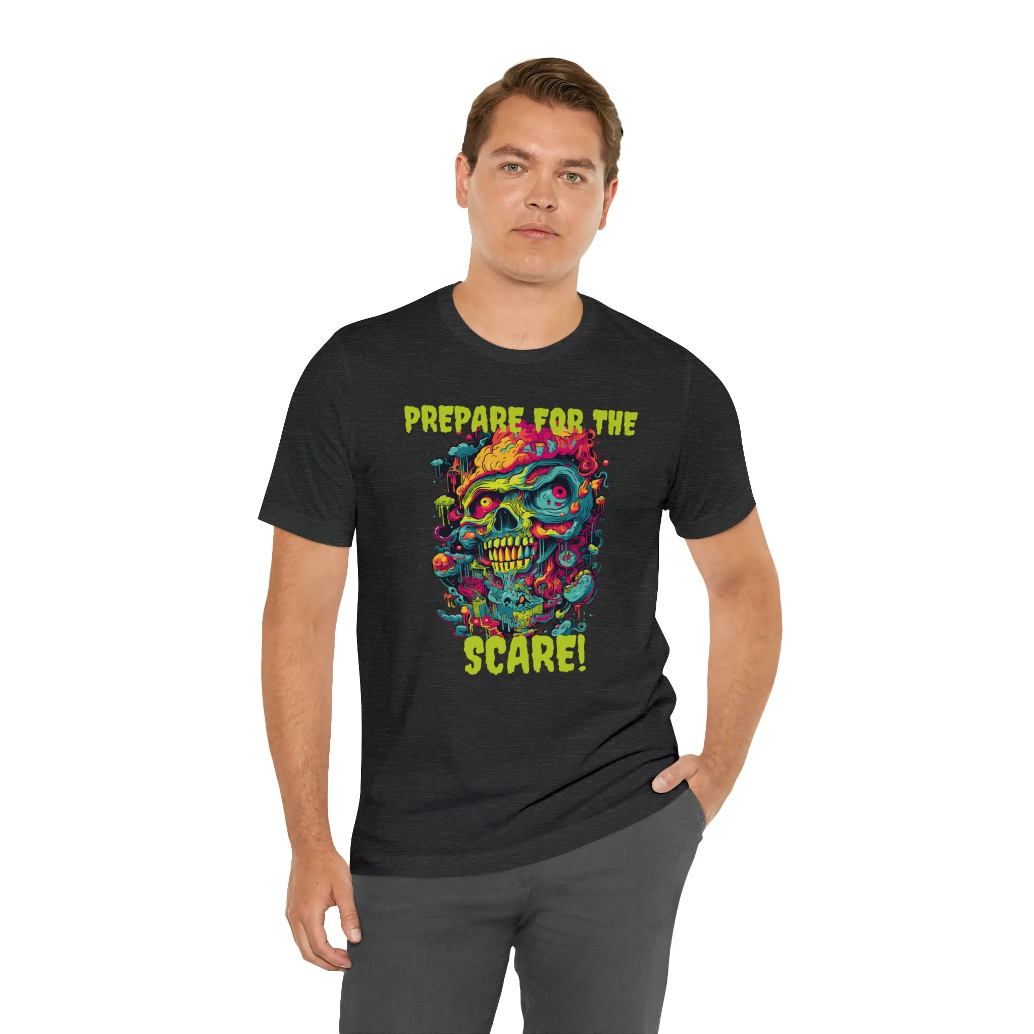 Prepare for the Scare T-Shirt | Psychedelic Scary Face Tee |  Bella Canvas 3001Unisex | Spooky Short Sleeve Tshirt