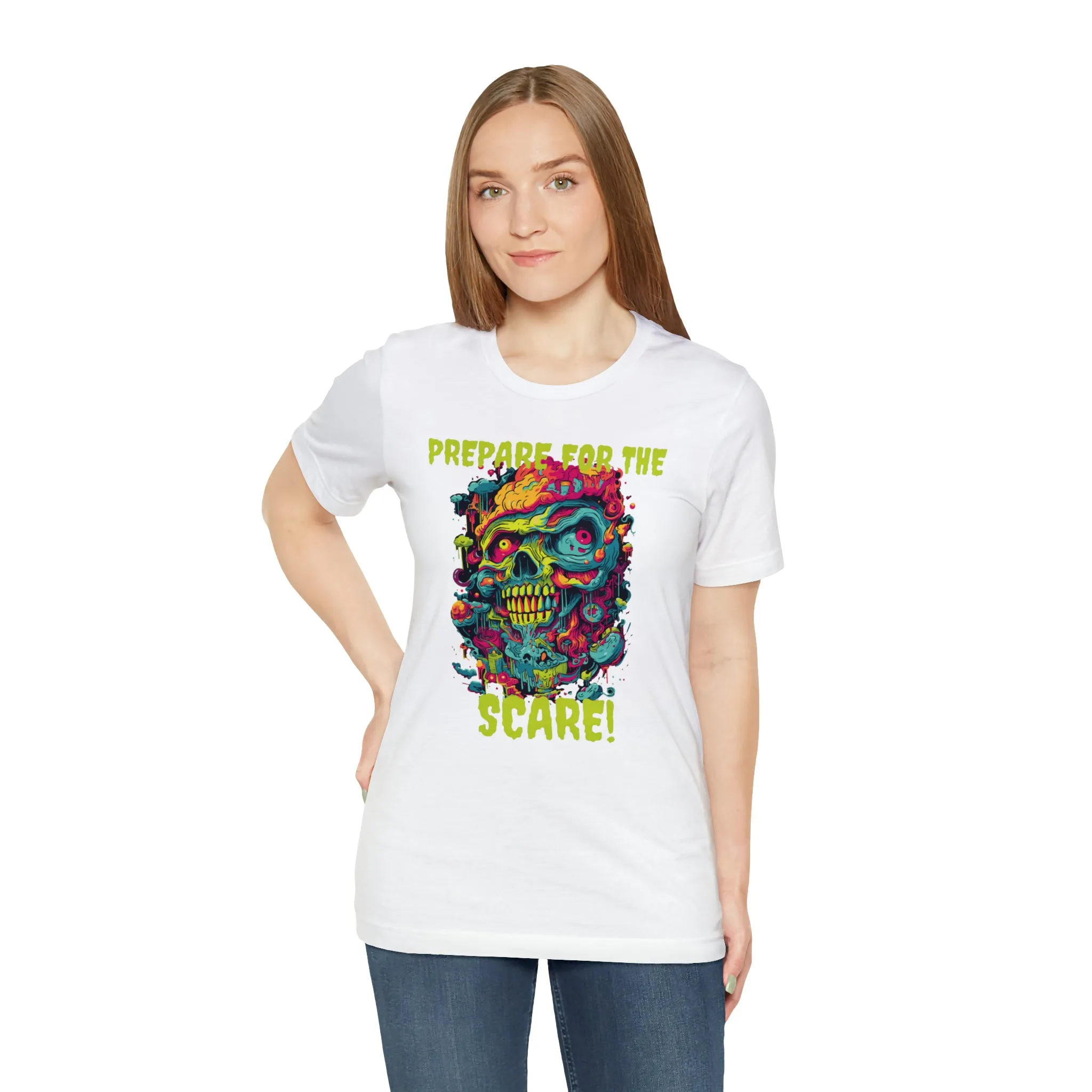 Prepare for the Scare T-Shirt | Psychedelic Scary Face Tee |  Bella Canvas 3001Unisex | Spooky Short Sleeve Tshirt