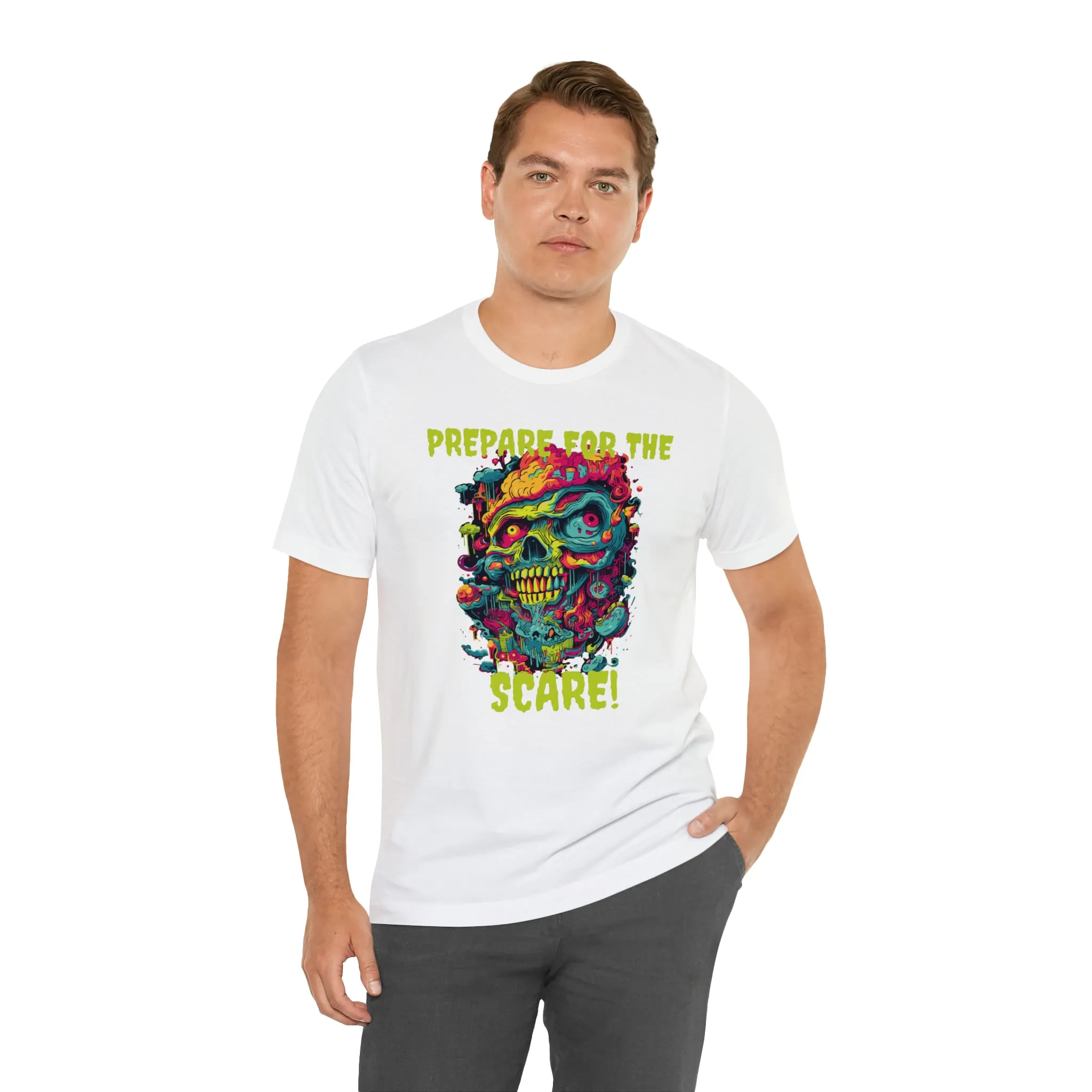 Prepare for the Scare T-Shirt | Psychedelic Scary Face Tee |  Bella Canvas 3001Unisex | Spooky Short Sleeve Tshirt