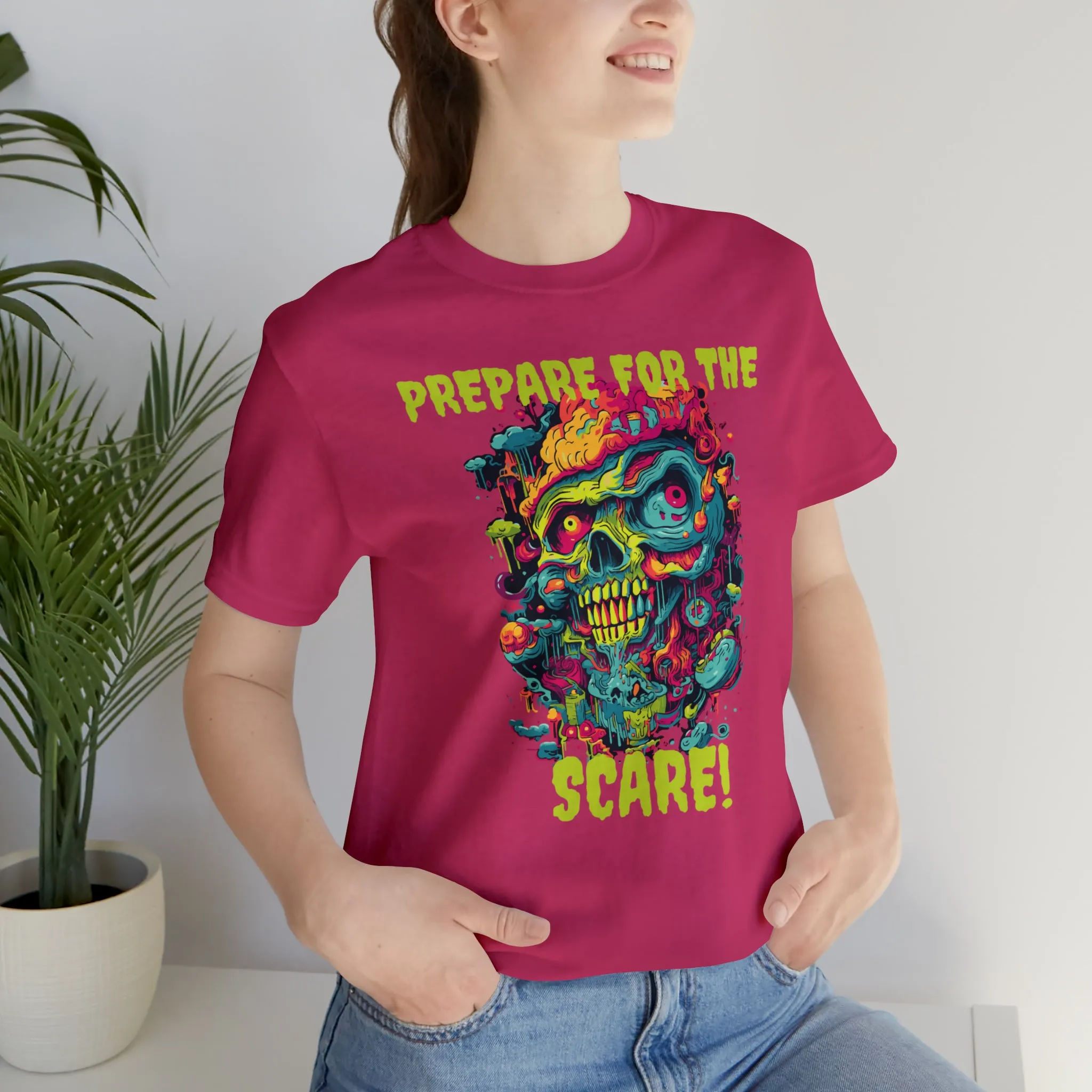 Prepare for the Scare T-Shirt | Psychedelic Scary Face Tee |  Bella Canvas 3001Unisex | Spooky Short Sleeve Tshirt
