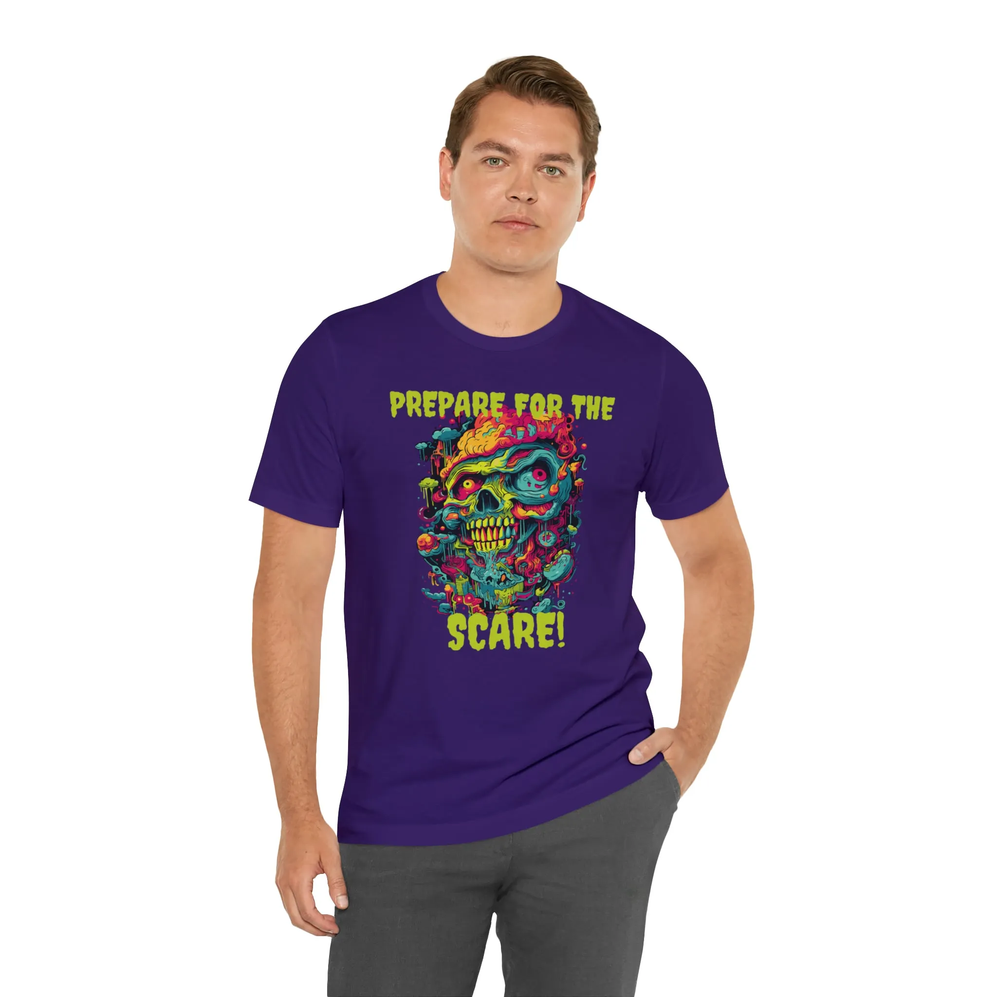 Prepare for the Scare T-Shirt | Psychedelic Scary Face Tee |  Bella Canvas 3001Unisex | Spooky Short Sleeve Tshirt