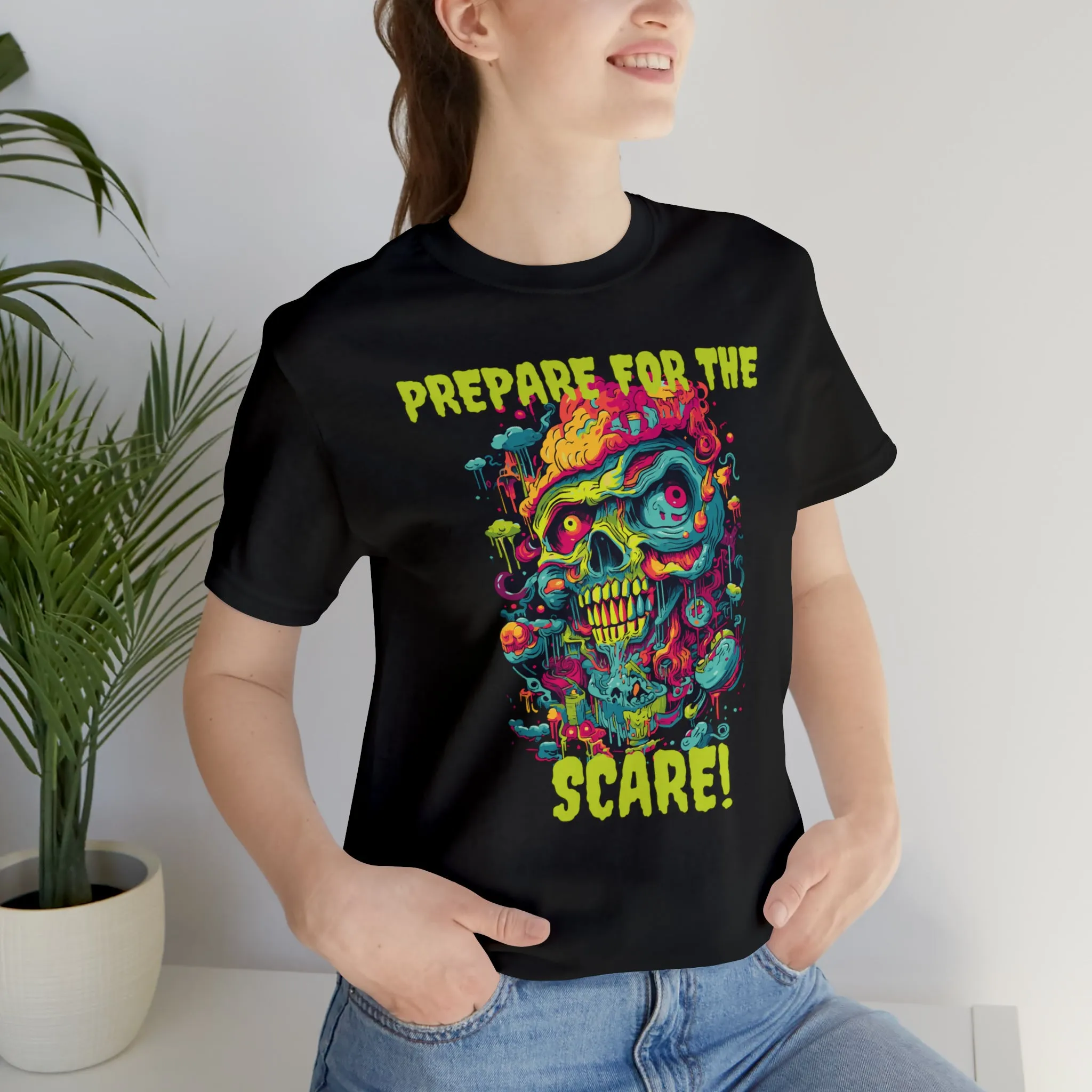 Prepare for the Scare T-Shirt | Psychedelic Scary Face Tee |  Bella Canvas 3001Unisex | Spooky Short Sleeve Tshirt