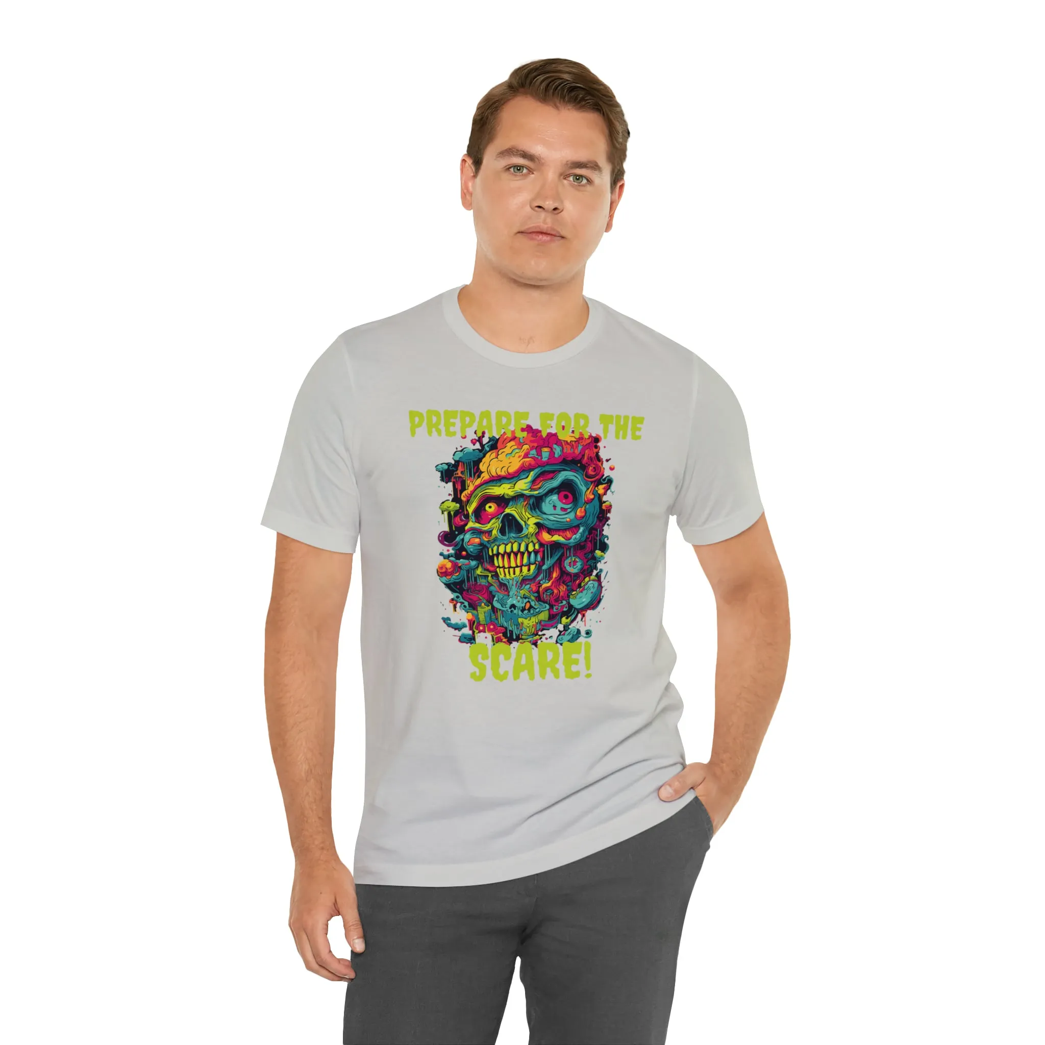 Prepare for the Scare T-Shirt | Psychedelic Scary Face Tee |  Bella Canvas 3001Unisex | Spooky Short Sleeve Tshirt