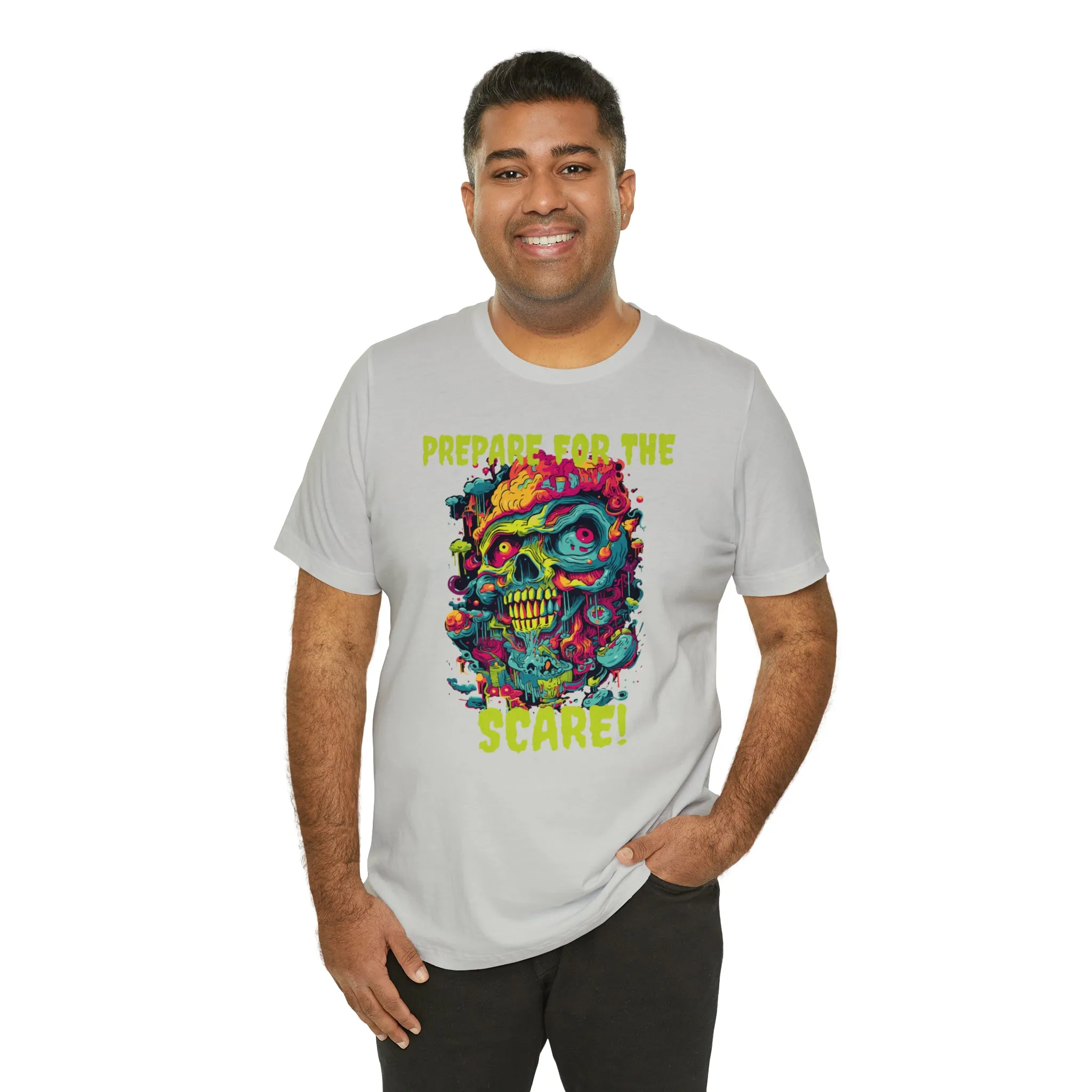 Prepare for the Scare T-Shirt | Psychedelic Scary Face Tee |  Bella Canvas 3001Unisex | Spooky Short Sleeve Tshirt