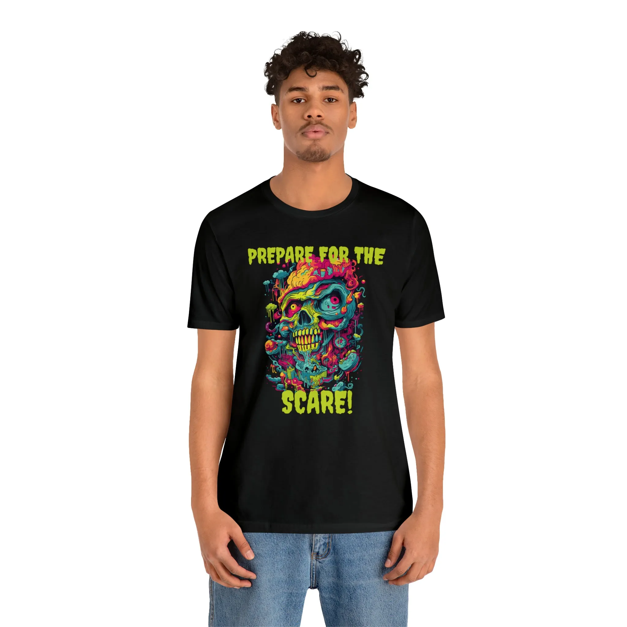 Prepare for the Scare T-Shirt | Psychedelic Scary Face Tee |  Bella Canvas 3001Unisex | Spooky Short Sleeve Tshirt