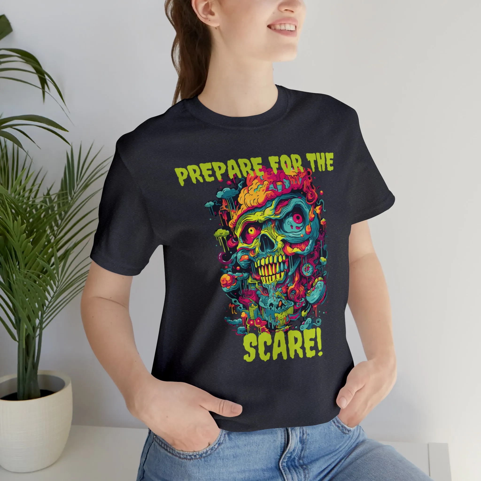 Prepare for the Scare T-Shirt | Psychedelic Scary Face Tee |  Bella Canvas 3001Unisex | Spooky Short Sleeve Tshirt