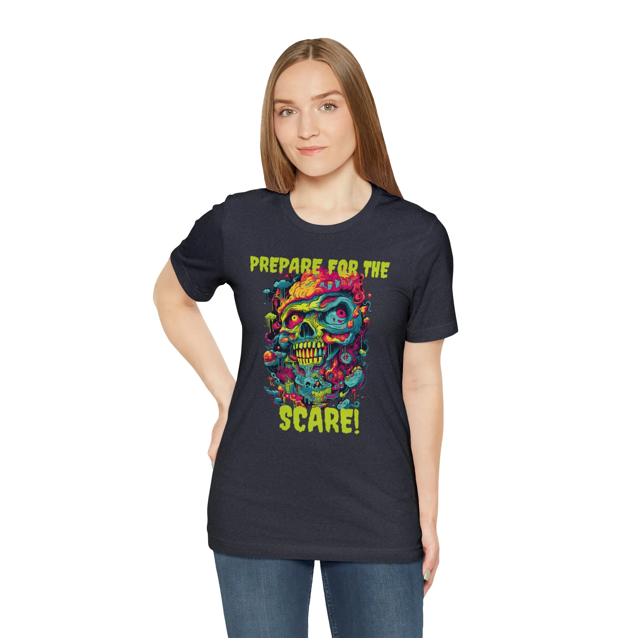 Prepare for the Scare T-Shirt | Psychedelic Scary Face Tee |  Bella Canvas 3001Unisex | Spooky Short Sleeve Tshirt