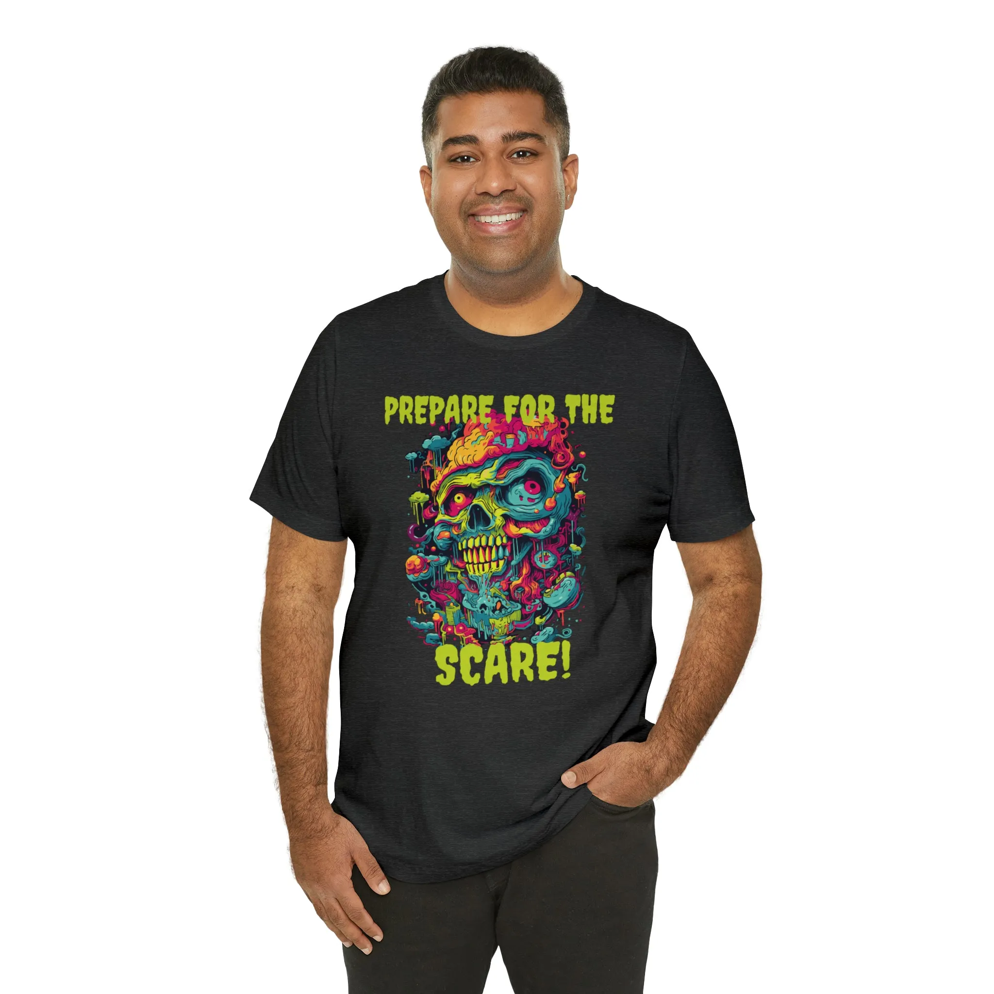 Prepare for the Scare T-Shirt | Psychedelic Scary Face Tee |  Bella Canvas 3001Unisex | Spooky Short Sleeve Tshirt