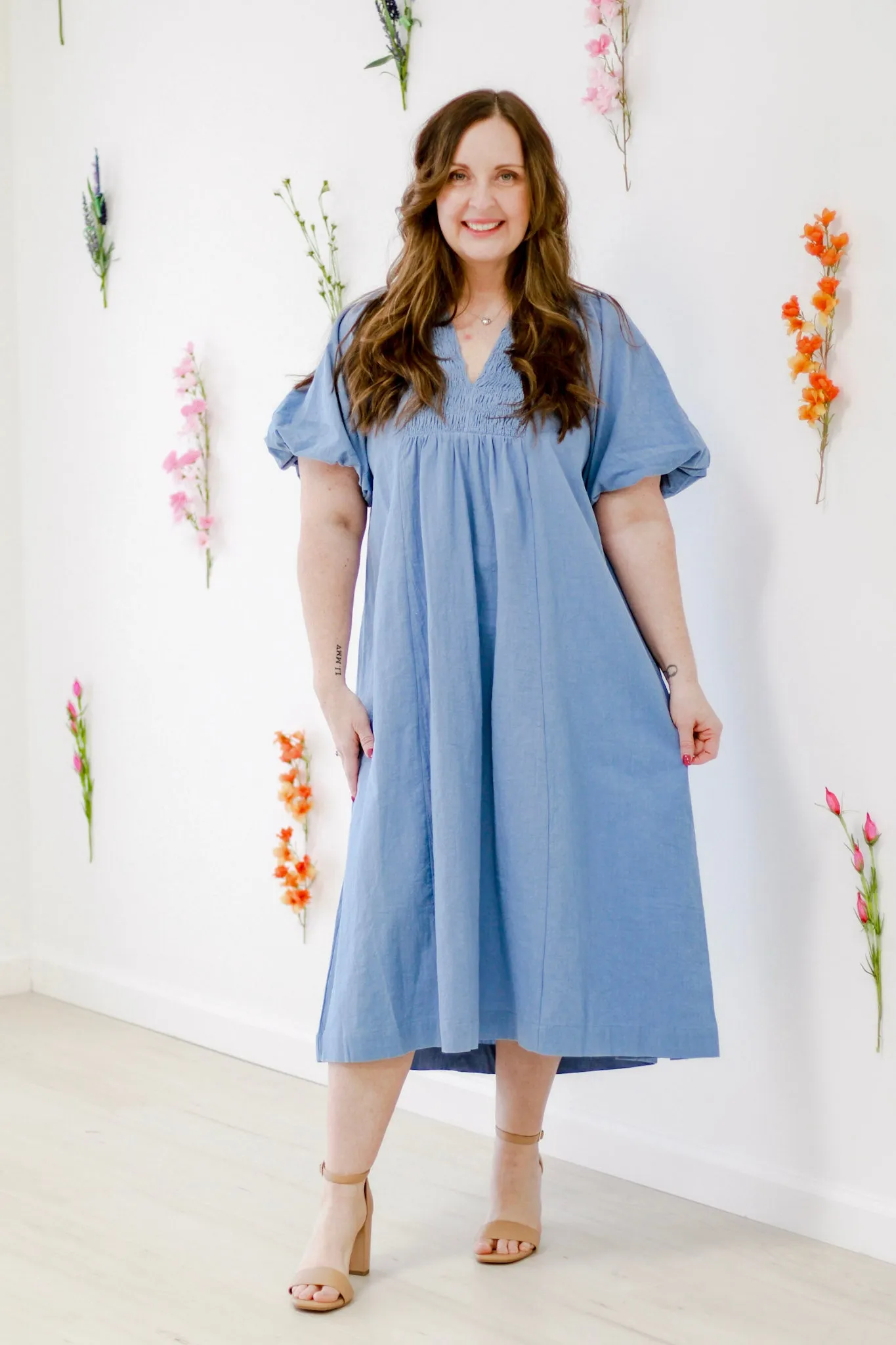 Pretty Lady Smocked Midi Dress in Lt. Blue