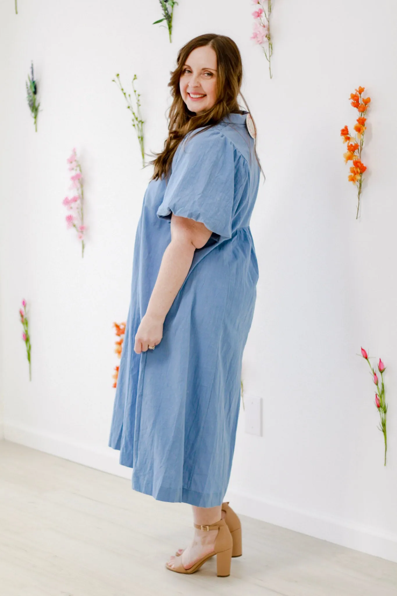 Pretty Lady Smocked Midi Dress in Lt. Blue