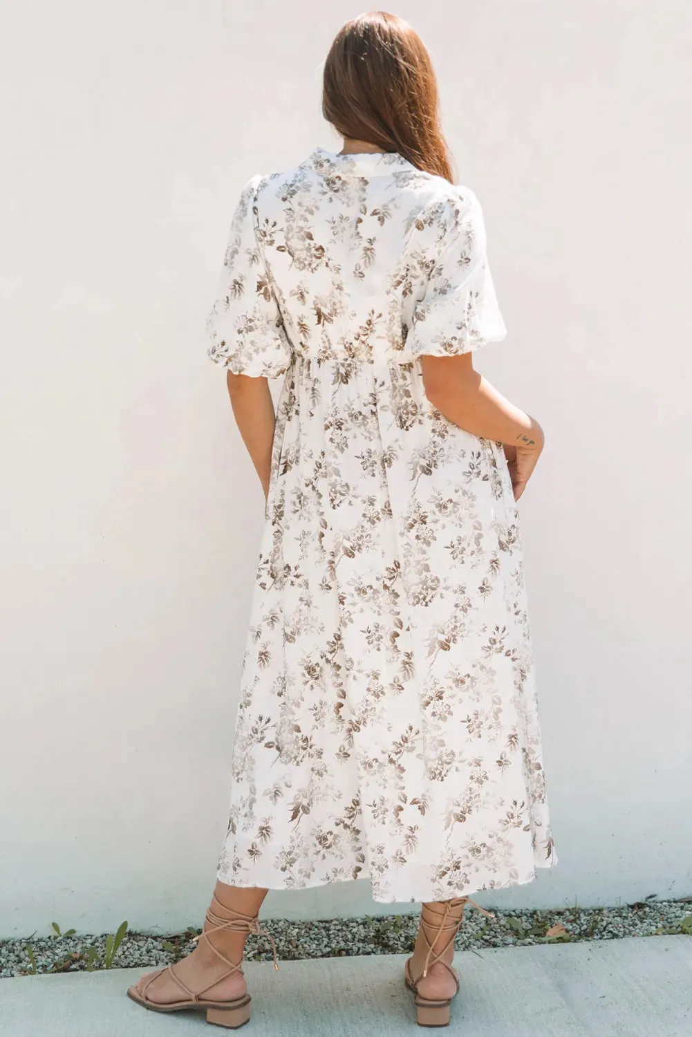 Printed Button Front Puff Sleeve Dress