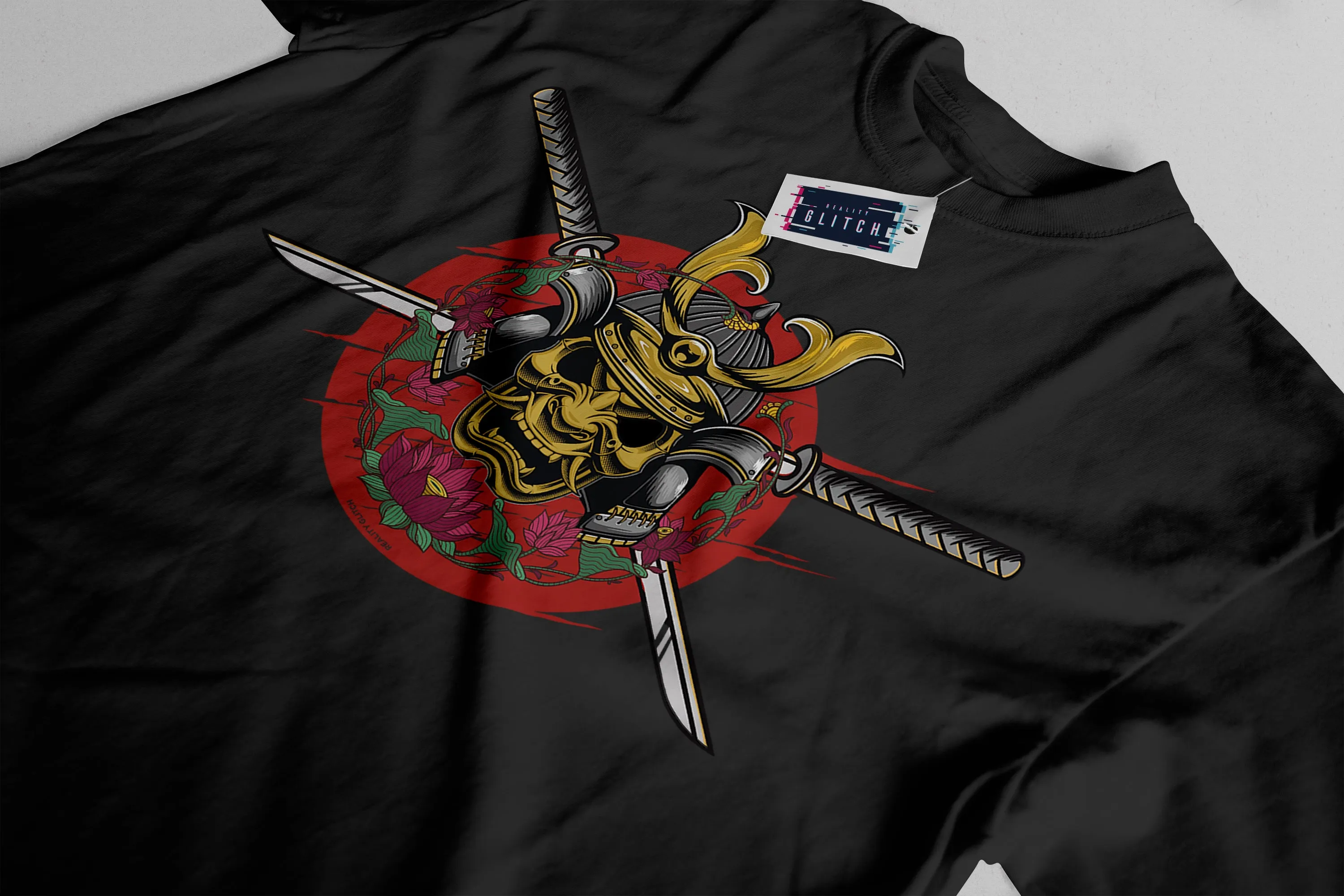 Reality Glitch Japanese Samurai Face Mask Kids T-Shirt