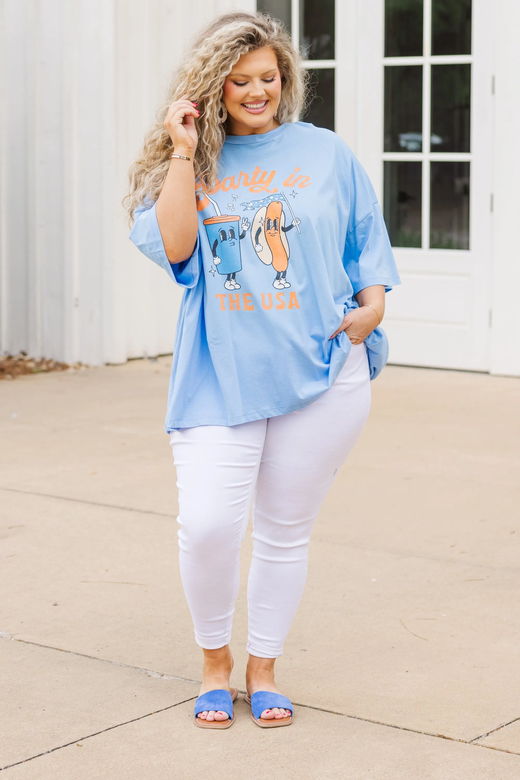 Retro USA Boyfriend Tee, Spring Blue