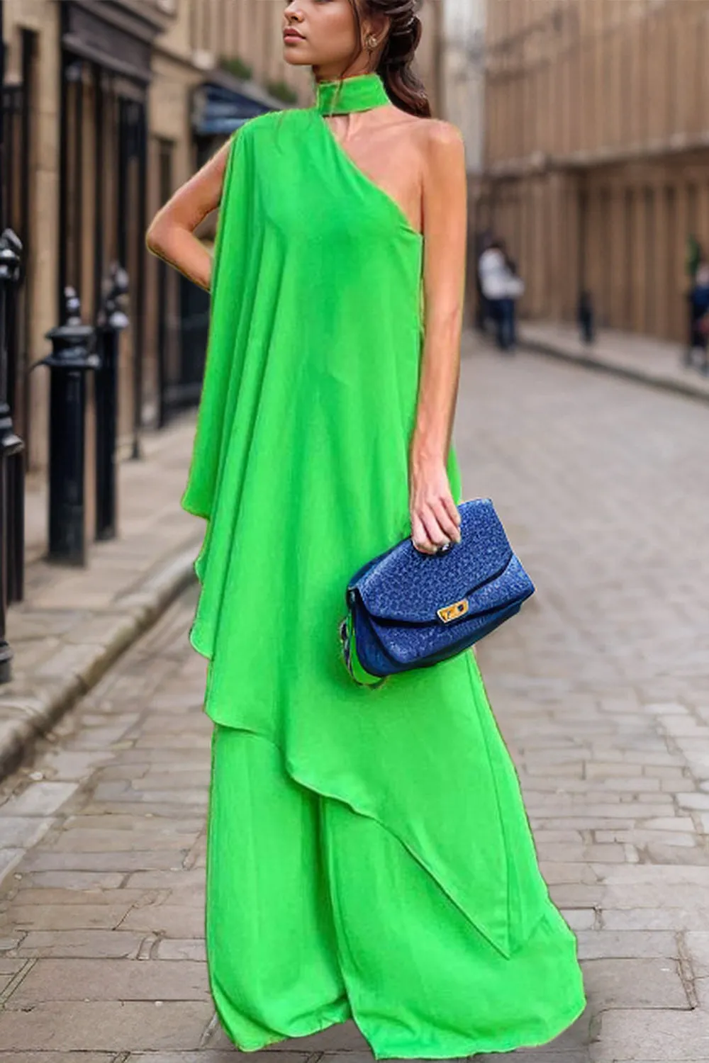 Rile Mock Neck Single Shoulder Top and Pants Set