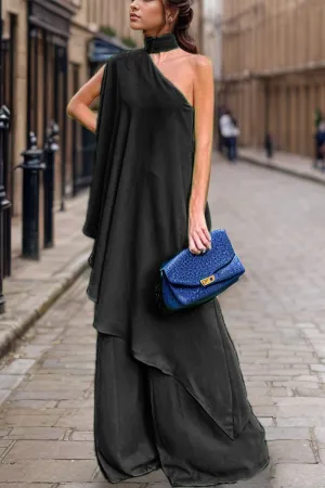Rile Mock Neck Single Shoulder Top and Pants Set