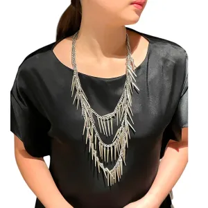 Rock & Roll - Edgy Silvertone Messy Spikes Necklace