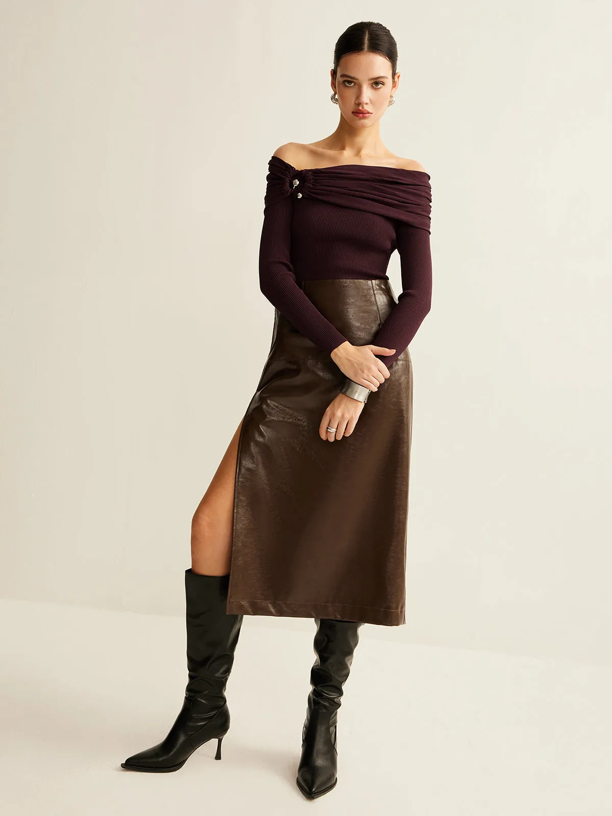 Ruched Slim Knit Top