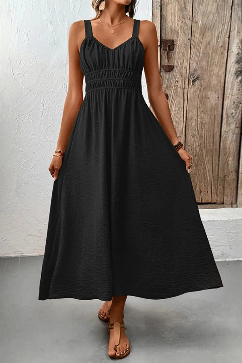 Ruched Wide Strap Cami Dress