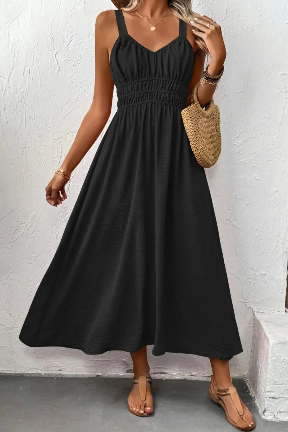Ruched Wide Strap Cami Dress