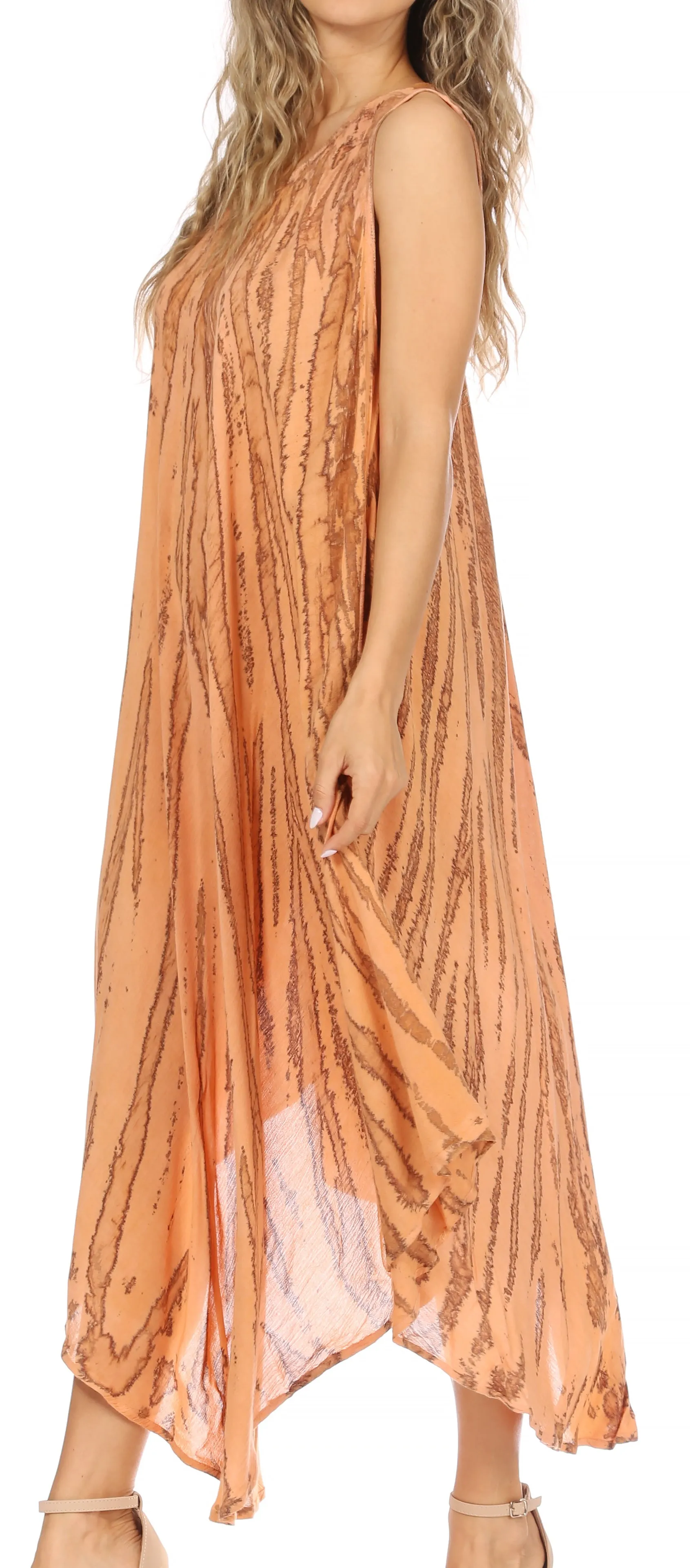 Sakkas Kara Long Draped Sleeveless Marbled Caftan Dress / Cover Up