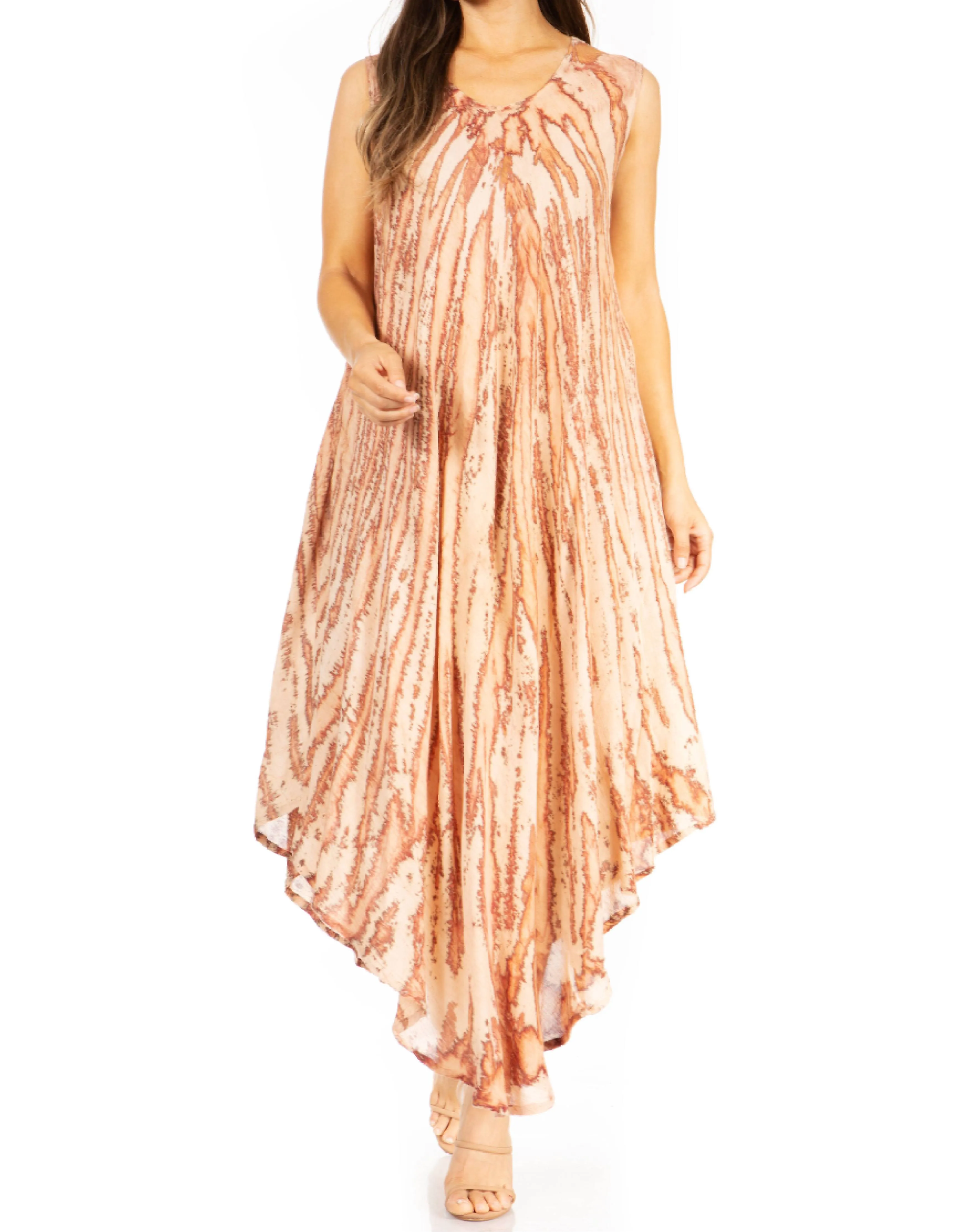 Sakkas Kara Long Draped Sleeveless Marbled Caftan Dress / Cover Up