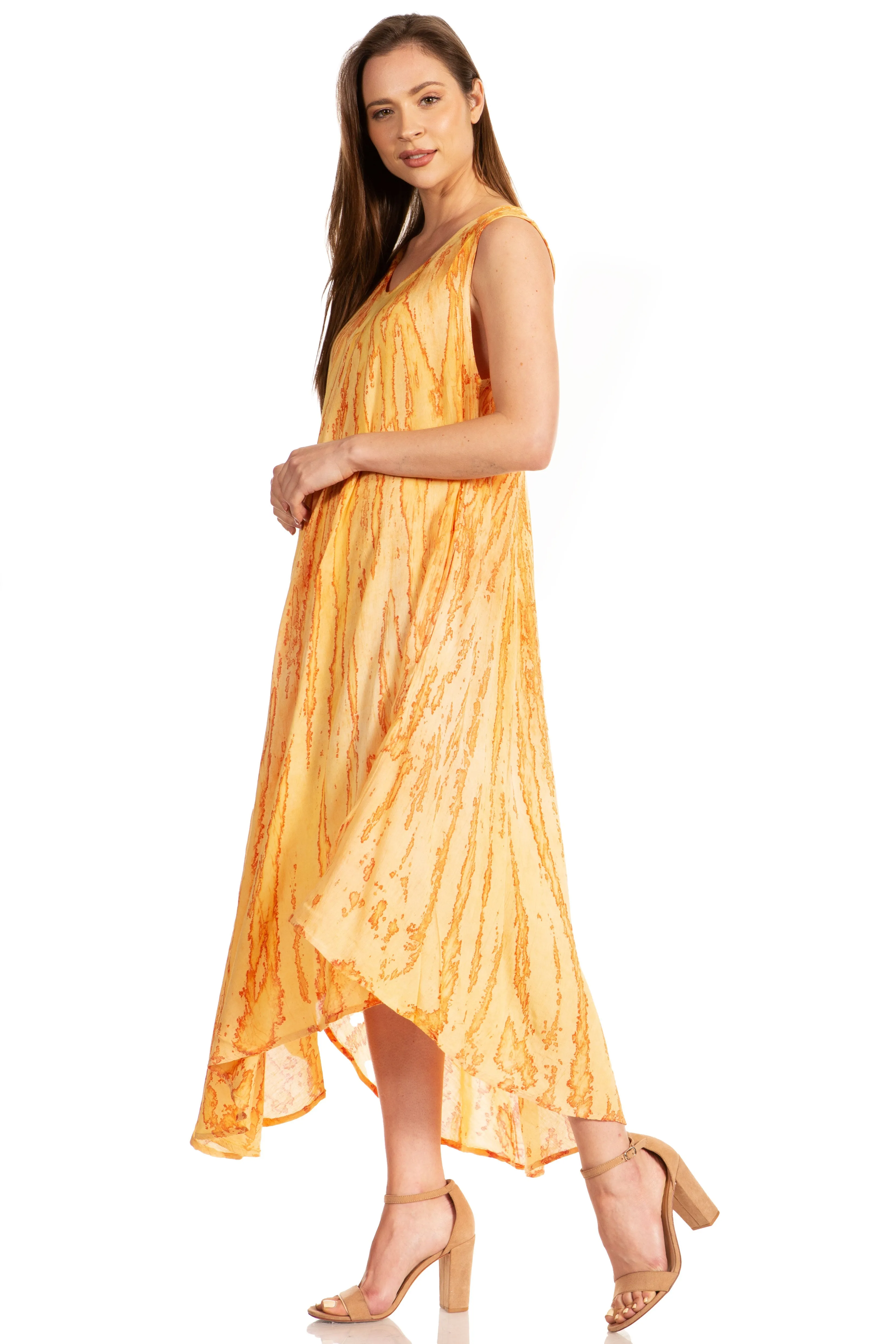 Sakkas Kara Long Draped Sleeveless Marbled Caftan Dress / Cover Up