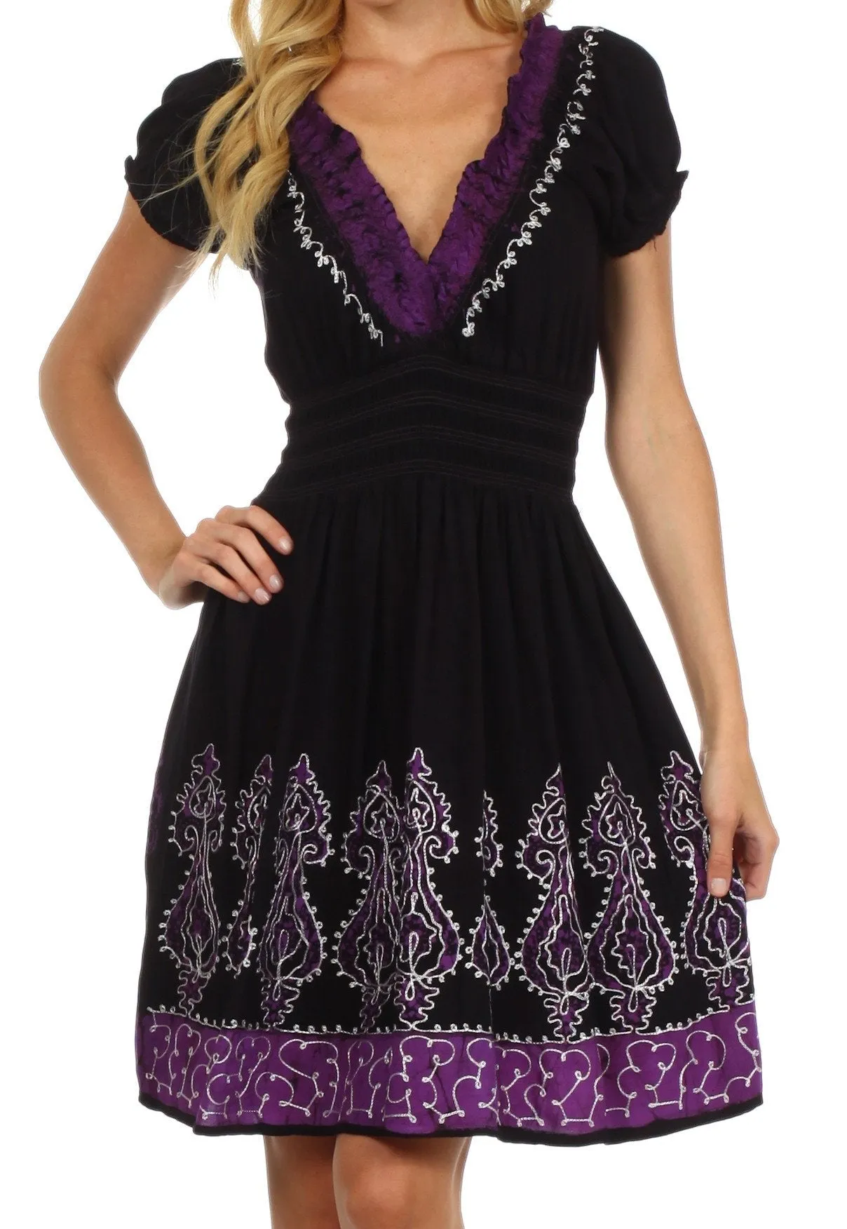 Sakkas Ladli Batik Embroidered Dress