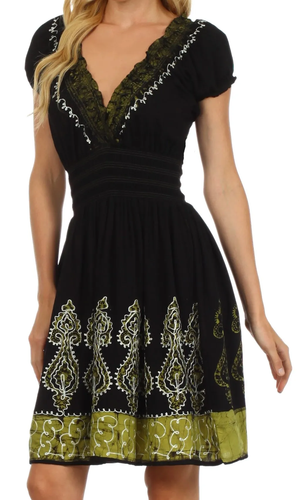 Sakkas Ladli Batik Embroidered Dress
