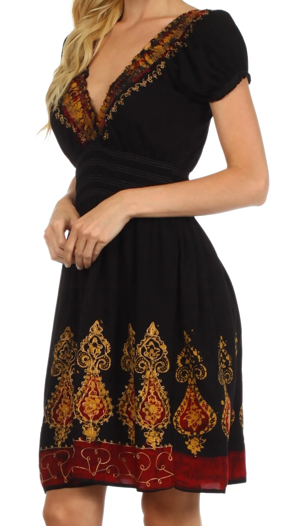 Sakkas Ladli Batik Embroidered Dress